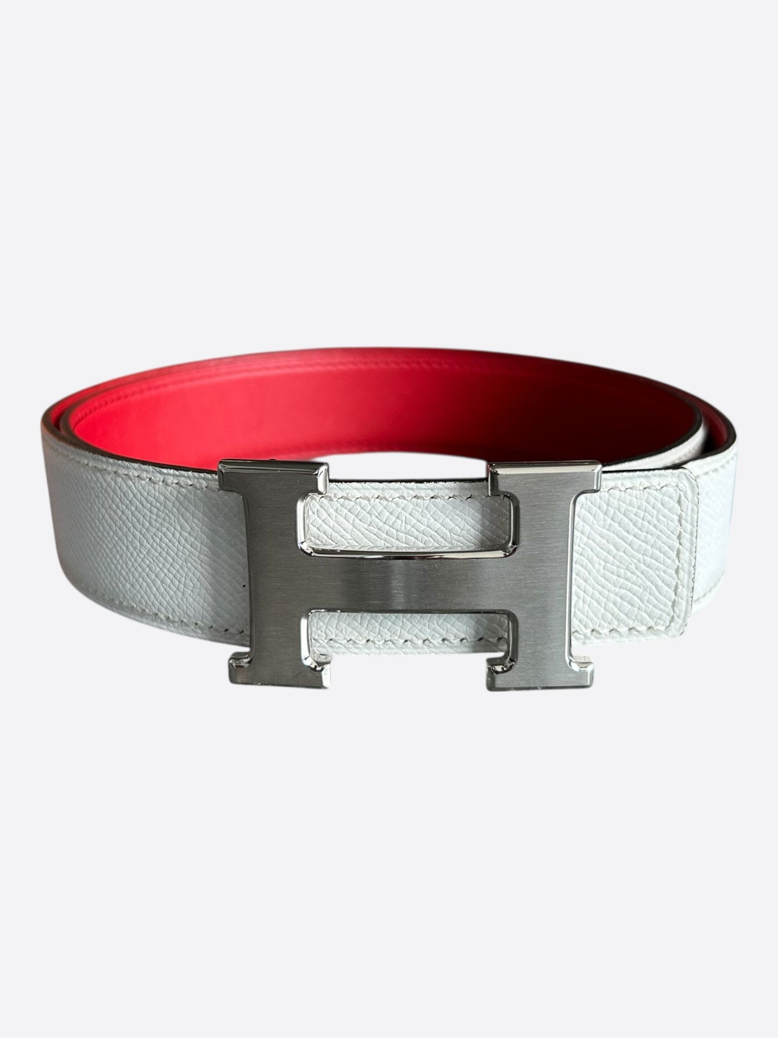Hermes Hermes White & Red Constance Palladium Reversible Belt Size 30 - 1 Thumbnail