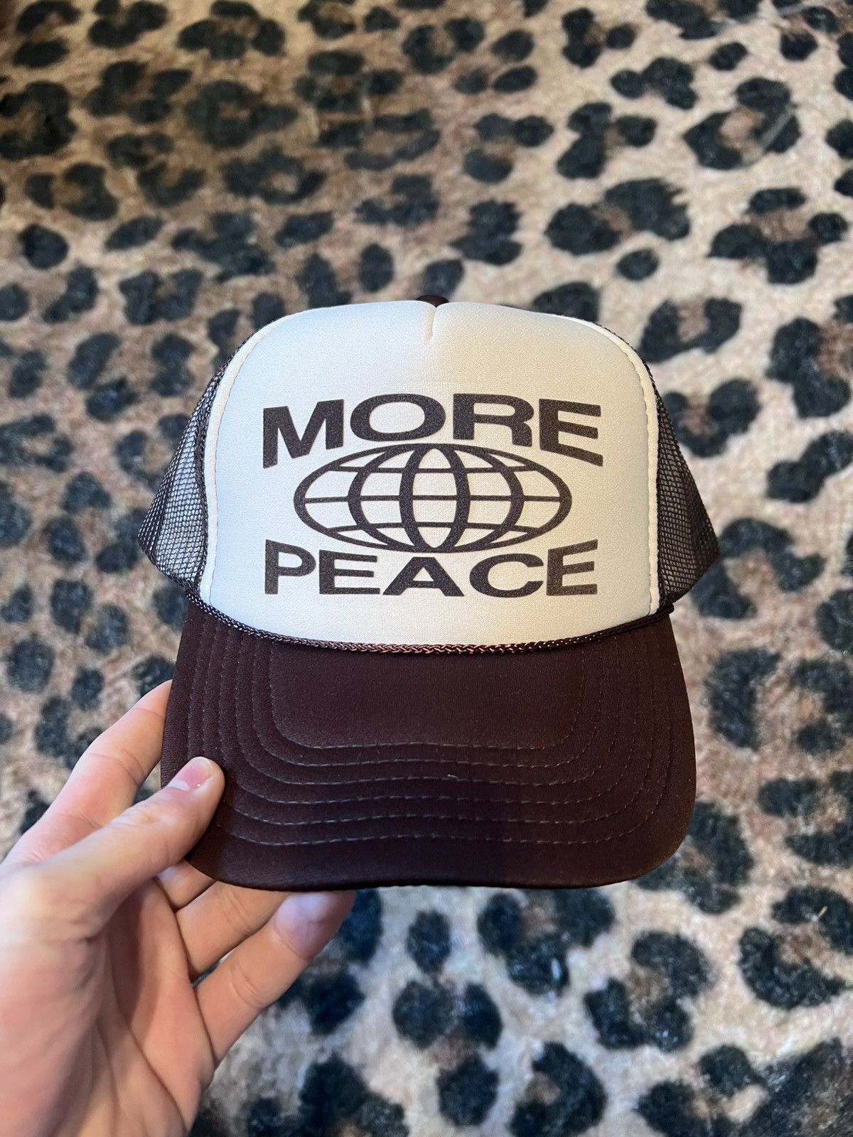 Vintage More Peace Trucker Hat Brown Puff Print Size ONE SIZE - 1 Thumbnail