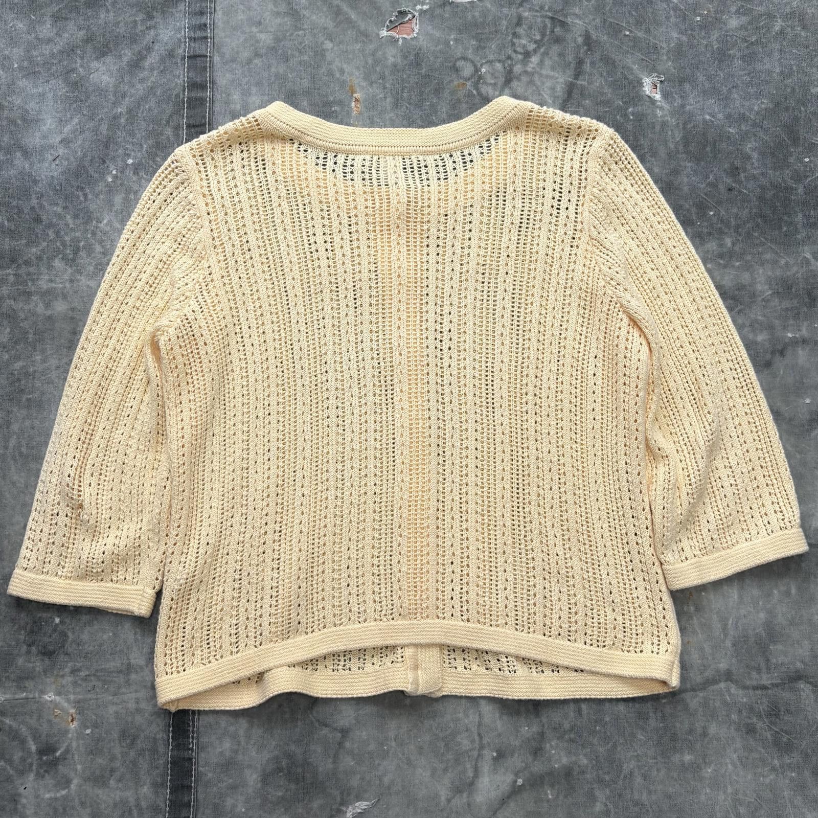 Vintage Vintage 90s Y2K Yellow Cream Cottage Knit Sweater Cardigan Size XL / US 12-14 / IT 48-50 - 5 Thumbnail