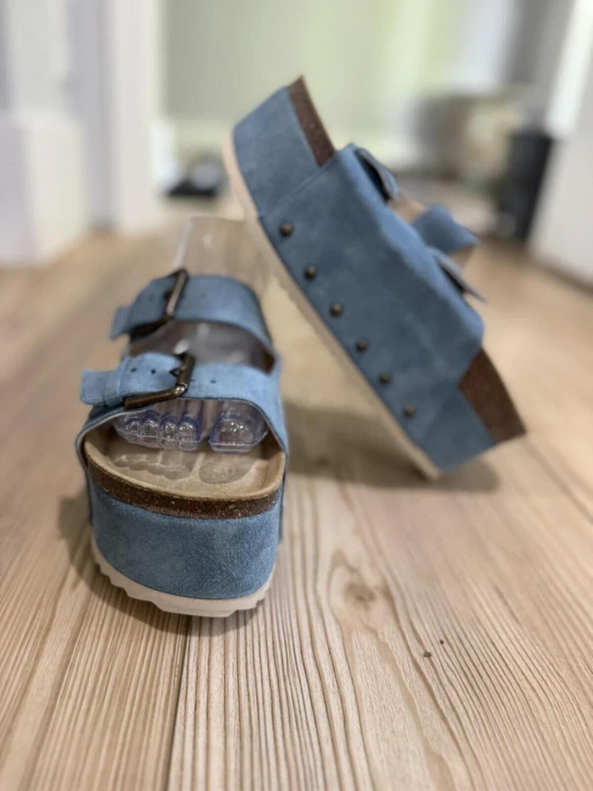 Other Tymoshenko Blue Suede Buckle Platform Sandals Size US 7.5 / EU 40-41 - 1 Thumbnail