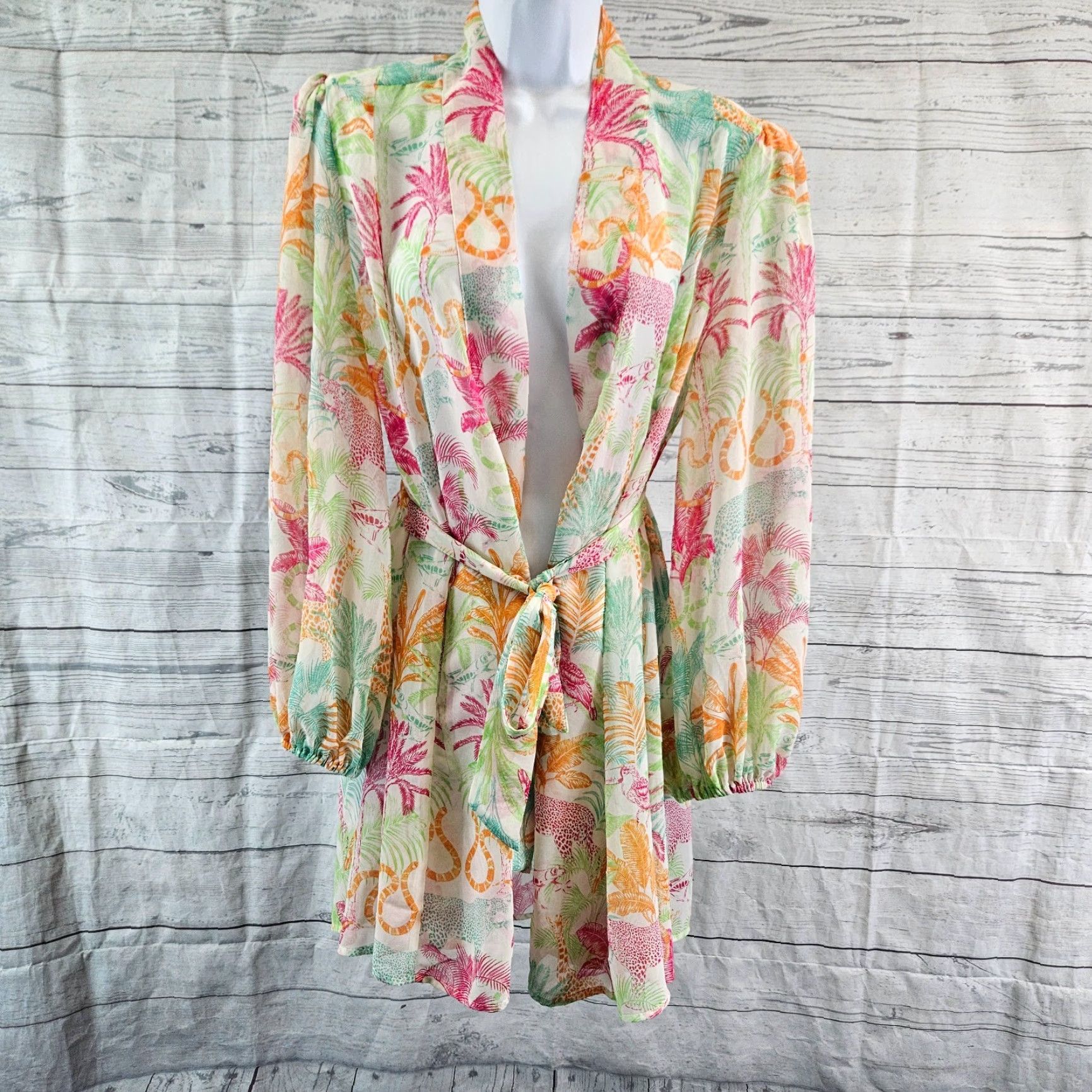 Vintage Cabi 6185 Womens Sunset Kimono Blouse Small Pink Green Sheer Long Sleeve Casual Womens Size S / US 4 / IT 40 - 2 Thumbnail