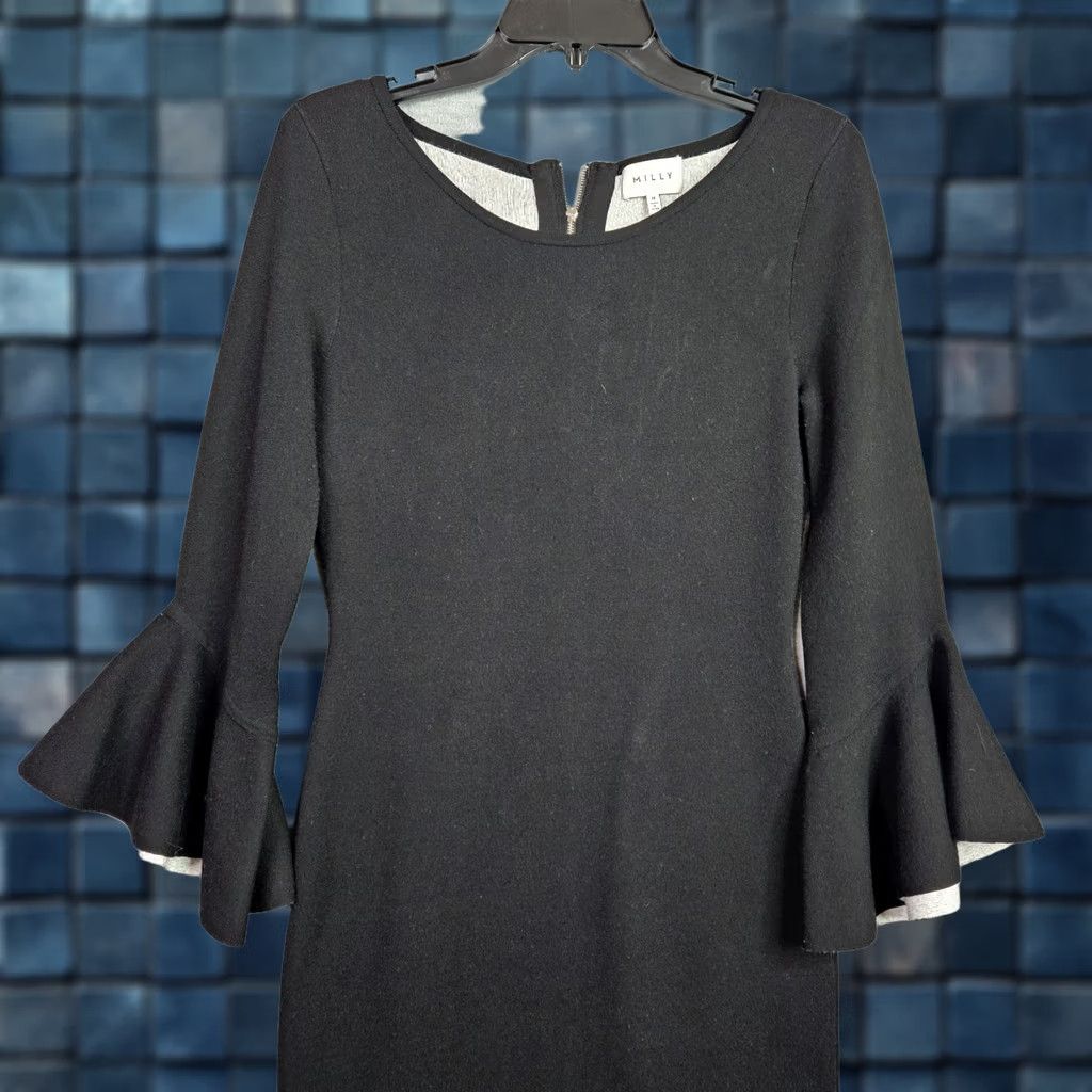 MILLY Milly Black Sheath Dress Women’s Size M Bell Sleeve Back Zip Sheath Dress Womens Regular M Black Bell Sleeve Zip Dress Size M / US 6-8 / IT 42-44 - 1 Thumbnail