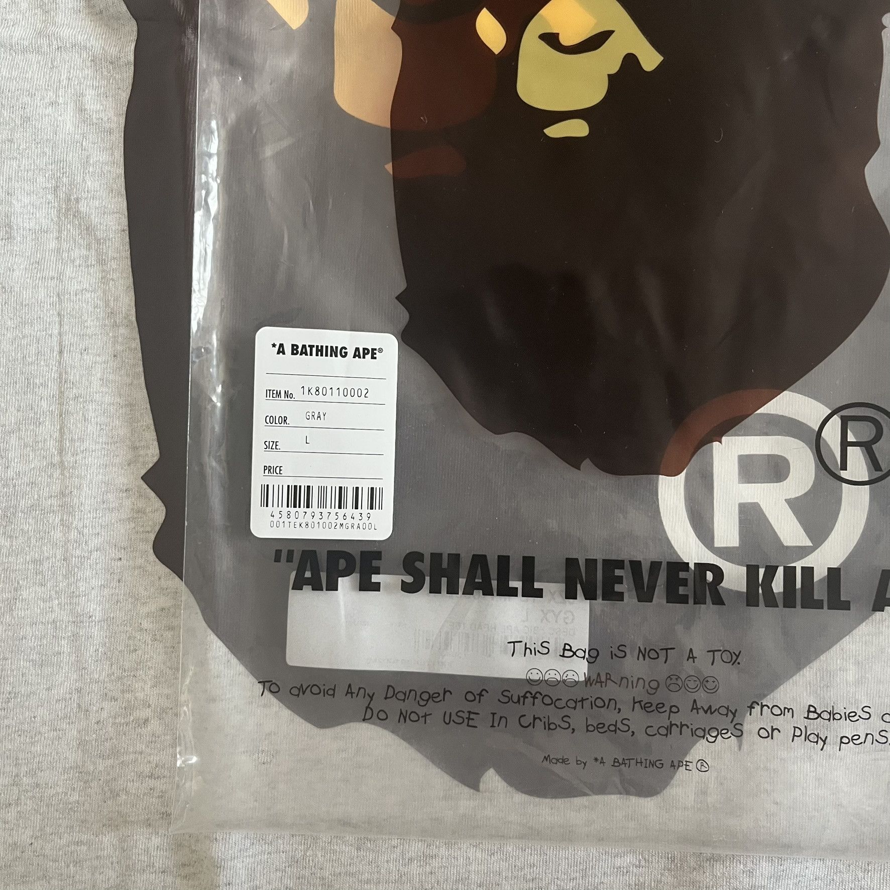 Bape Bape Classic Big Ape Head Gray Tee Large Size US L / EU 52-54 / 3 - 9 Thumbnail