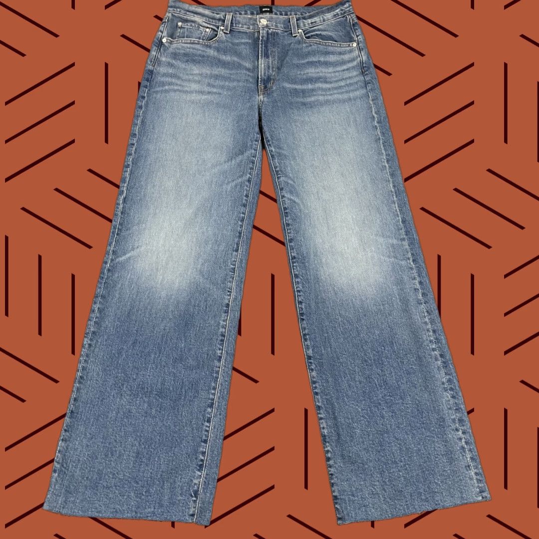 Edwin VINTAGE Edwin Jeans Womens 31x33 Light Blue Denim Wide Leg Organic Cotton Frayed Hem Size 24" / US 00 / IT 34 - 1 Thumbnail