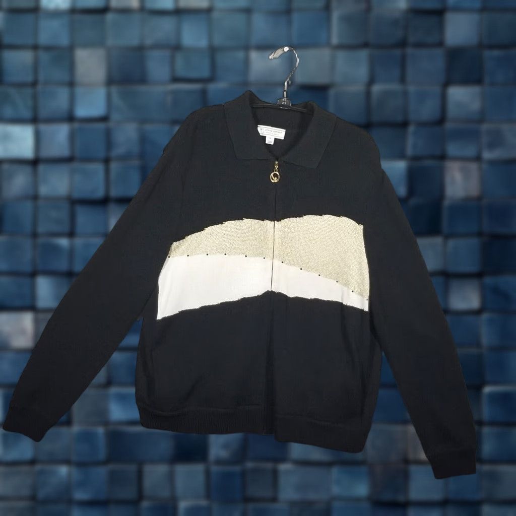 St. John VINTAGE St. John Sport Women Large Wool Blend Full-Zip Jacket Geometric Black Fall Winter Size L / US 10 / IT 46 - 1 Thumbnail