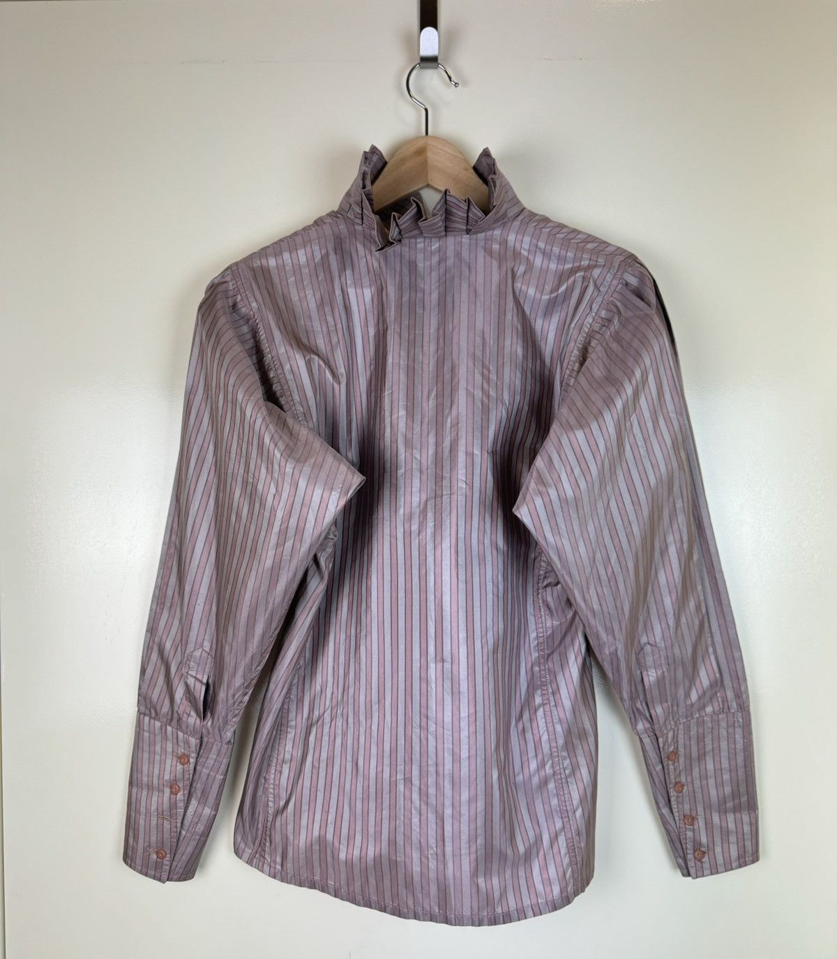 Jil Sander Jil Sander Vintage Silk Striped Shirt Blouse Dracula Collar Size S / US 4 / IT 40 - 13 Thumbnail