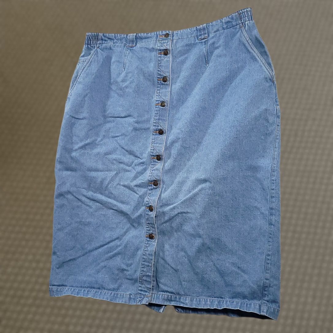 Silhouette Vintage Silhouette Denim Skirt Womens 40" Waist Elastic Pockets Blue Cotton Size 27" / US 4 / IT 40 - 1 Thumbnail