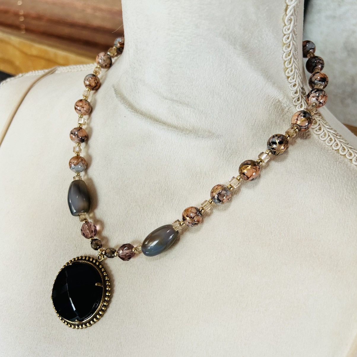 Handmade Handcrafted art glass bead crystal dome jet glass necklace Size ONE SIZE - 3 Thumbnail