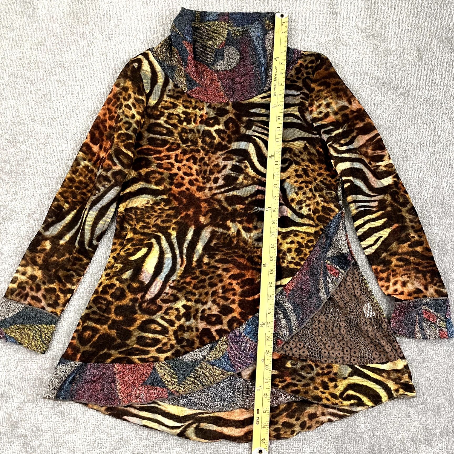 Vintage VARIATIONS Dress Womens XL Wearable Art Funky Leopard Layered Tunic Long Sleeve Size XL / US 12-14 / IT 48-50 - 4 Thumbnail