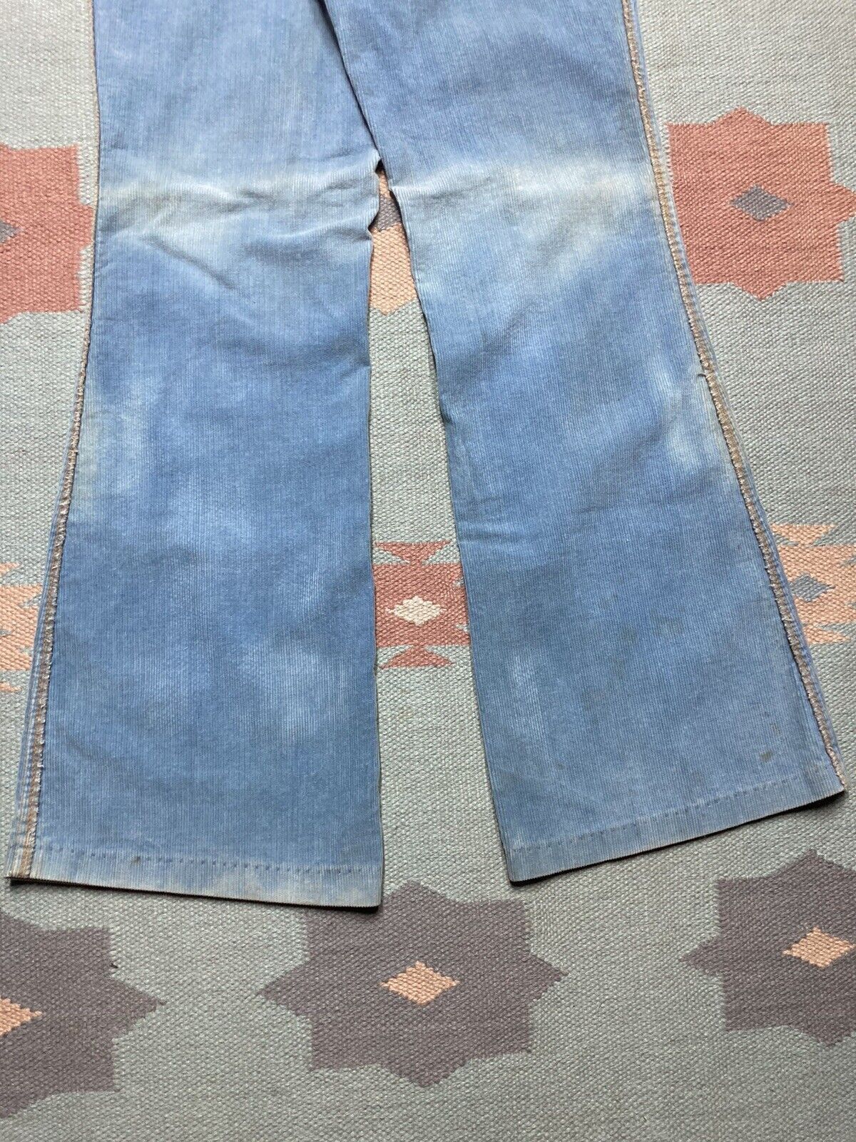 Vintage 70s corduroy bell bottom pants flare hippie baby blue 29x31 Size 29" - 8 Thumbnail