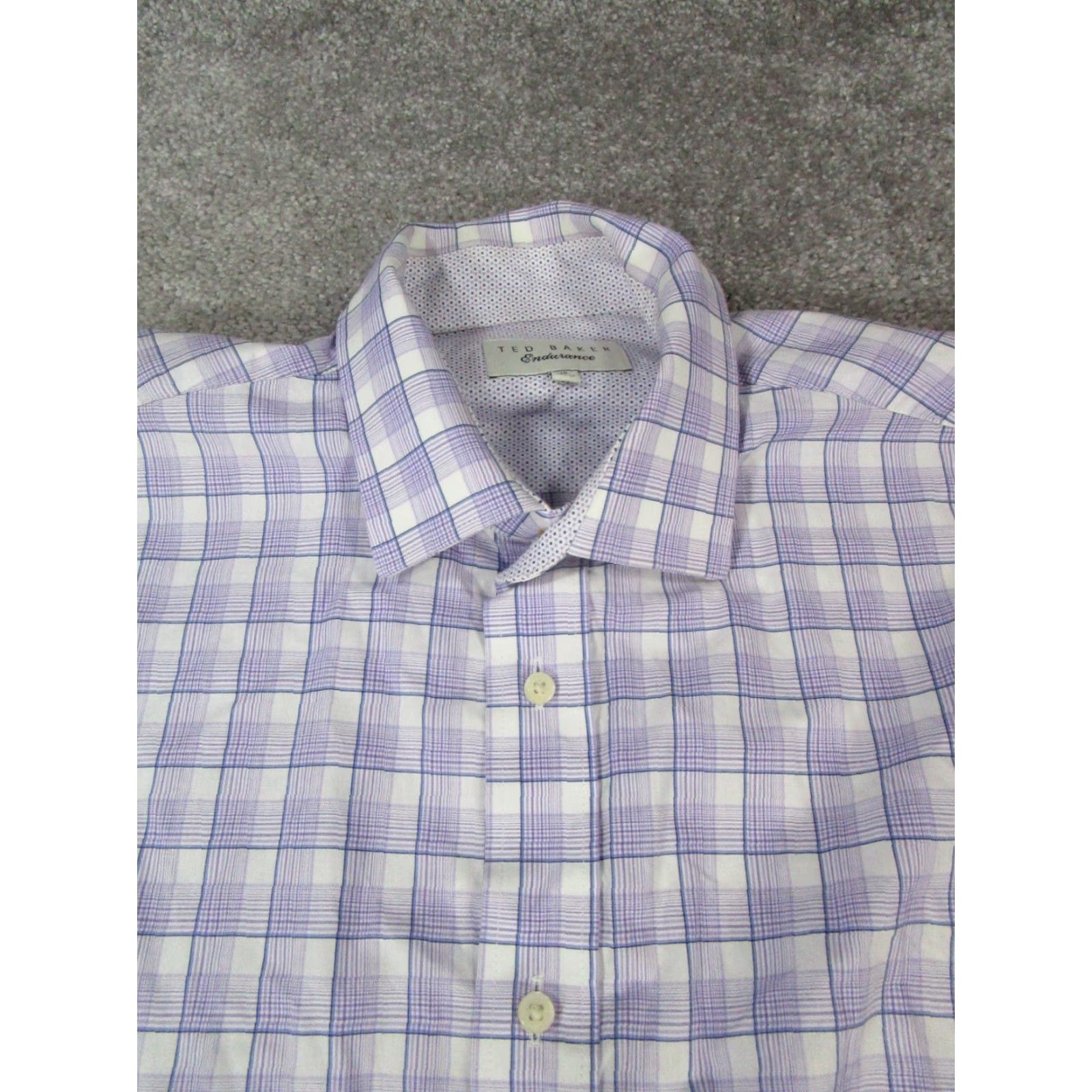 Ted Baker Ted Baker Endurance Dress Shirt Mens 16 Purple White Cotton Button Up Plaid Collared Button-Down 16 in Mens Boys Womens? Size 42R - 2 Thumbnail