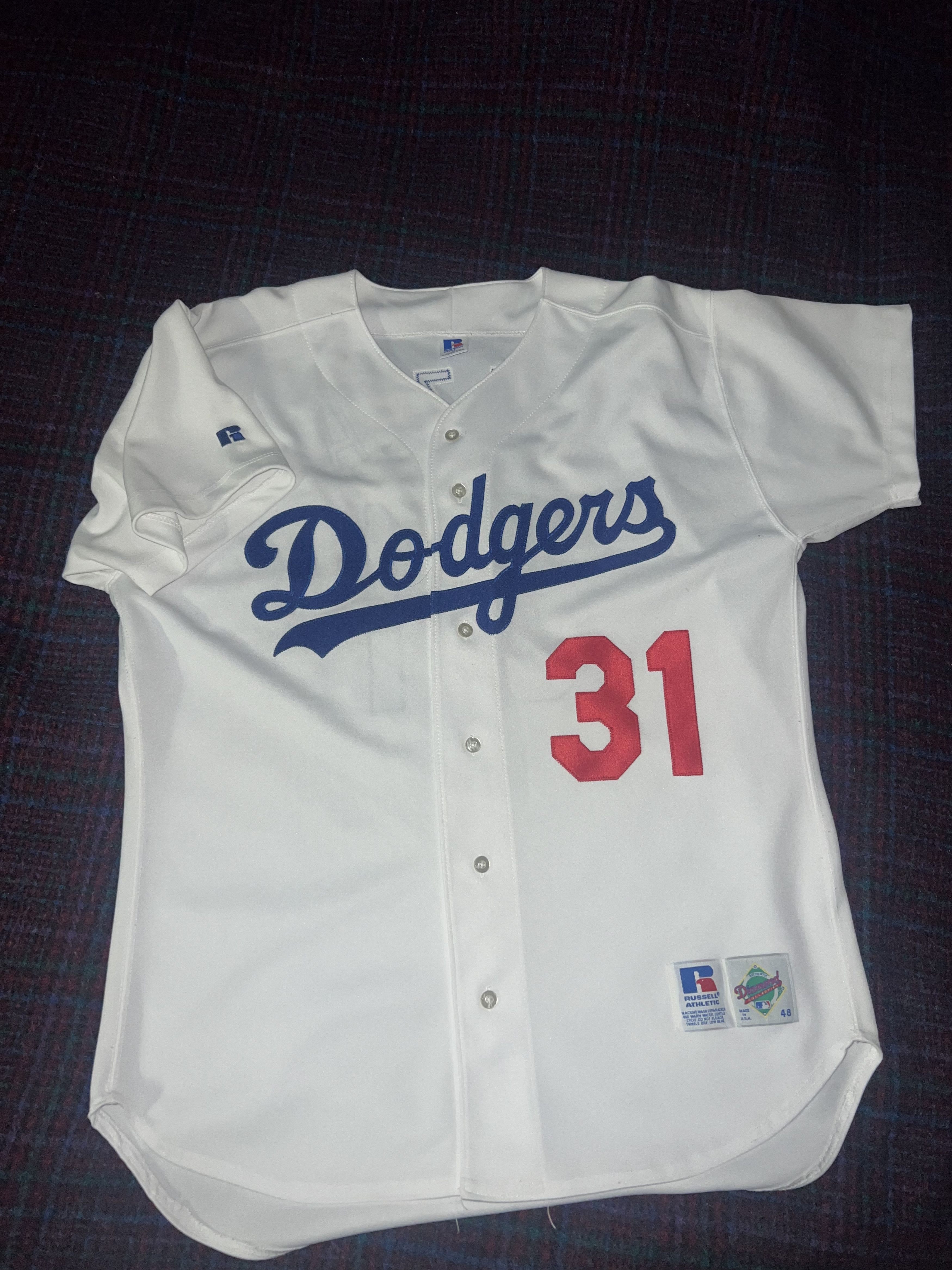 image of Vintage La Dodgers Mike Piazza Russell Athletic Jersey in White, Men's (Size XL)