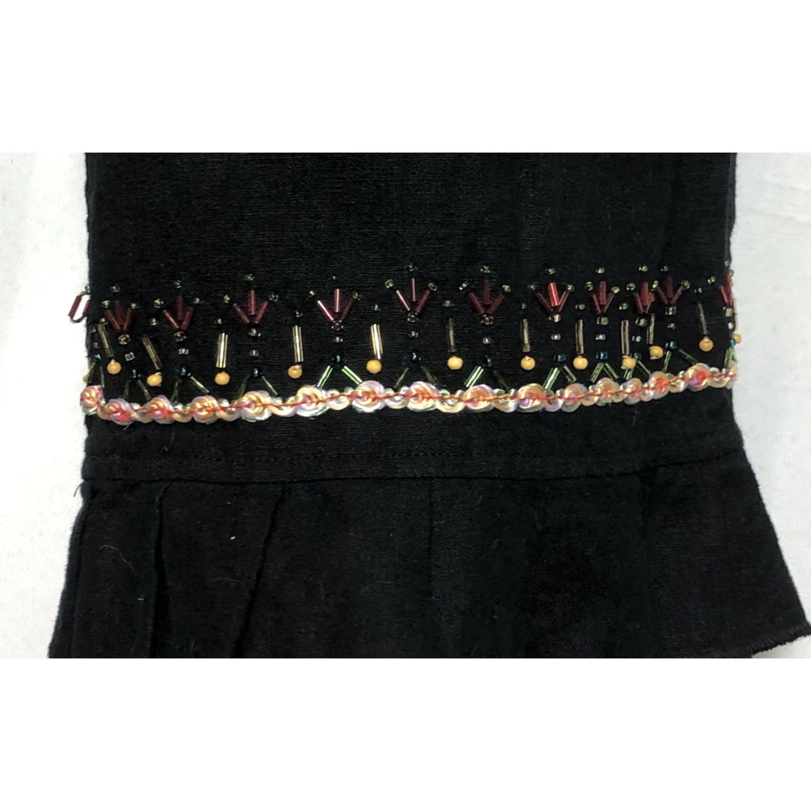 Vintage Hearts Of Palm Pants Cropped 14 Black Beaded High-rise 32"W Linen Rayon Inseam 24" x-? Size 24" / US 00 / IT 34 - 3 Thumbnail