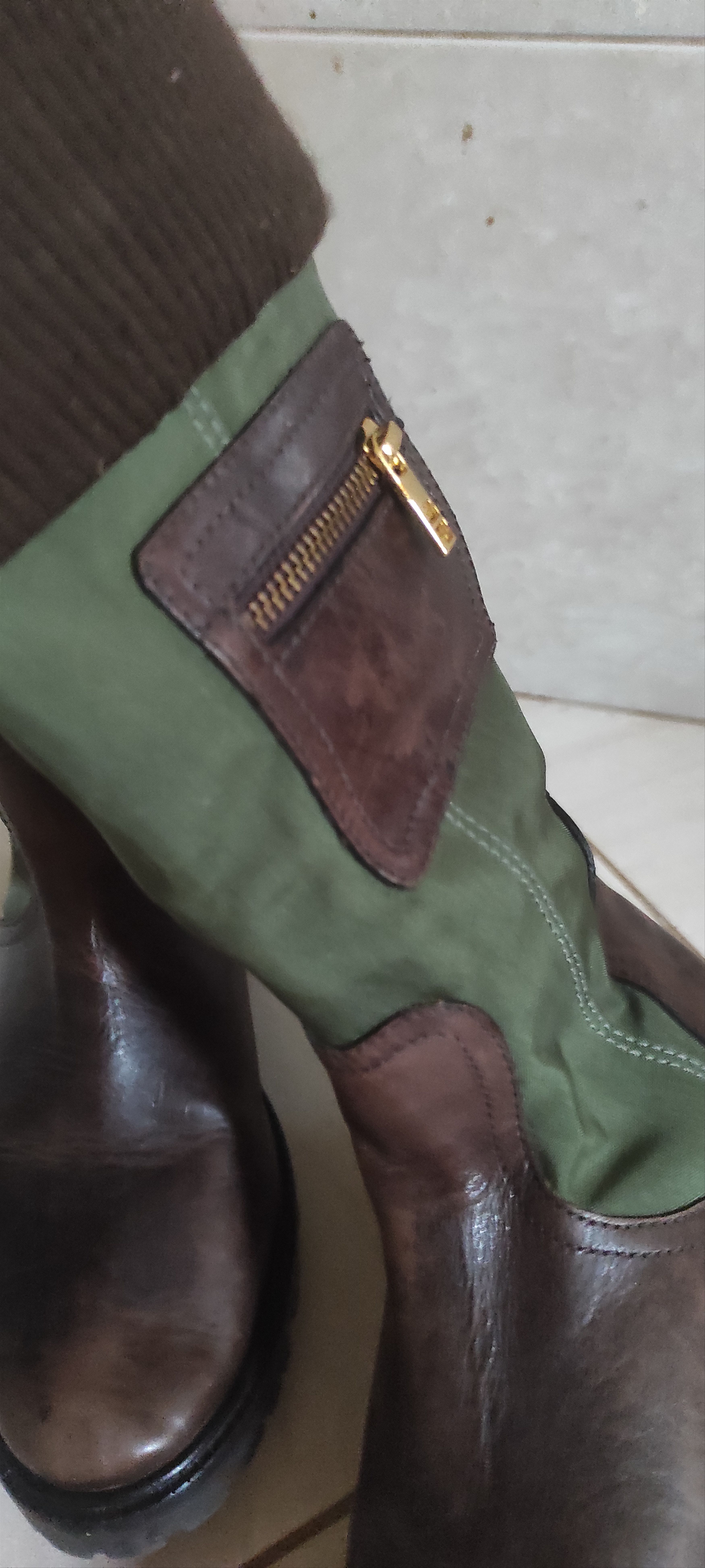 Tory Burch Tory Burch Military Green & Brown Leather Riding Boots. Size US 7.5 / IT 37.5 - 18 Thumbnail