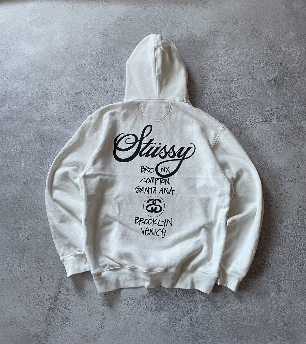 Vintage Hoodie Stussy World Tour Hooded White Rare Logo
