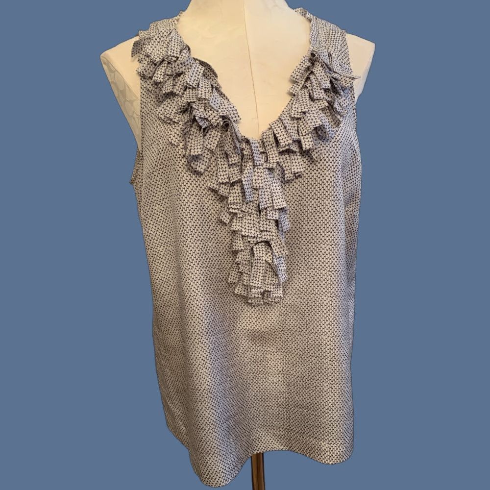 J.Crew VINTAGE 10 J.Crew Women's Palmera Ruffle Cami Gray Tan Style 23363 Sleeveless Blouse Size L / US 10 / IT 46 - 1 Thumbnail