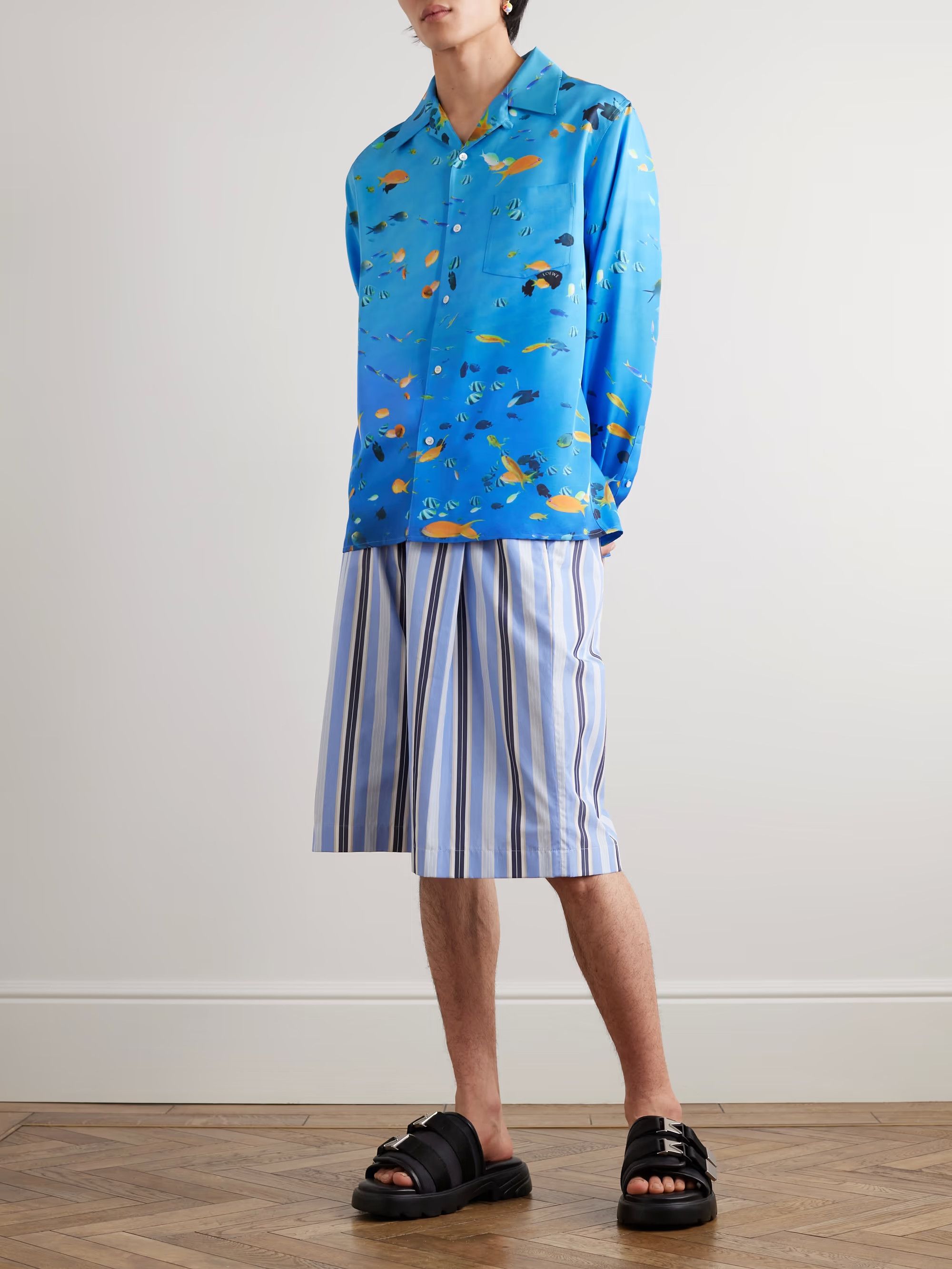 Loewe Turquoise 100% Silk Aquarium Print Shirt Size 39 Size US M / EU 48-50 / 2 - 2 Thumbnail
