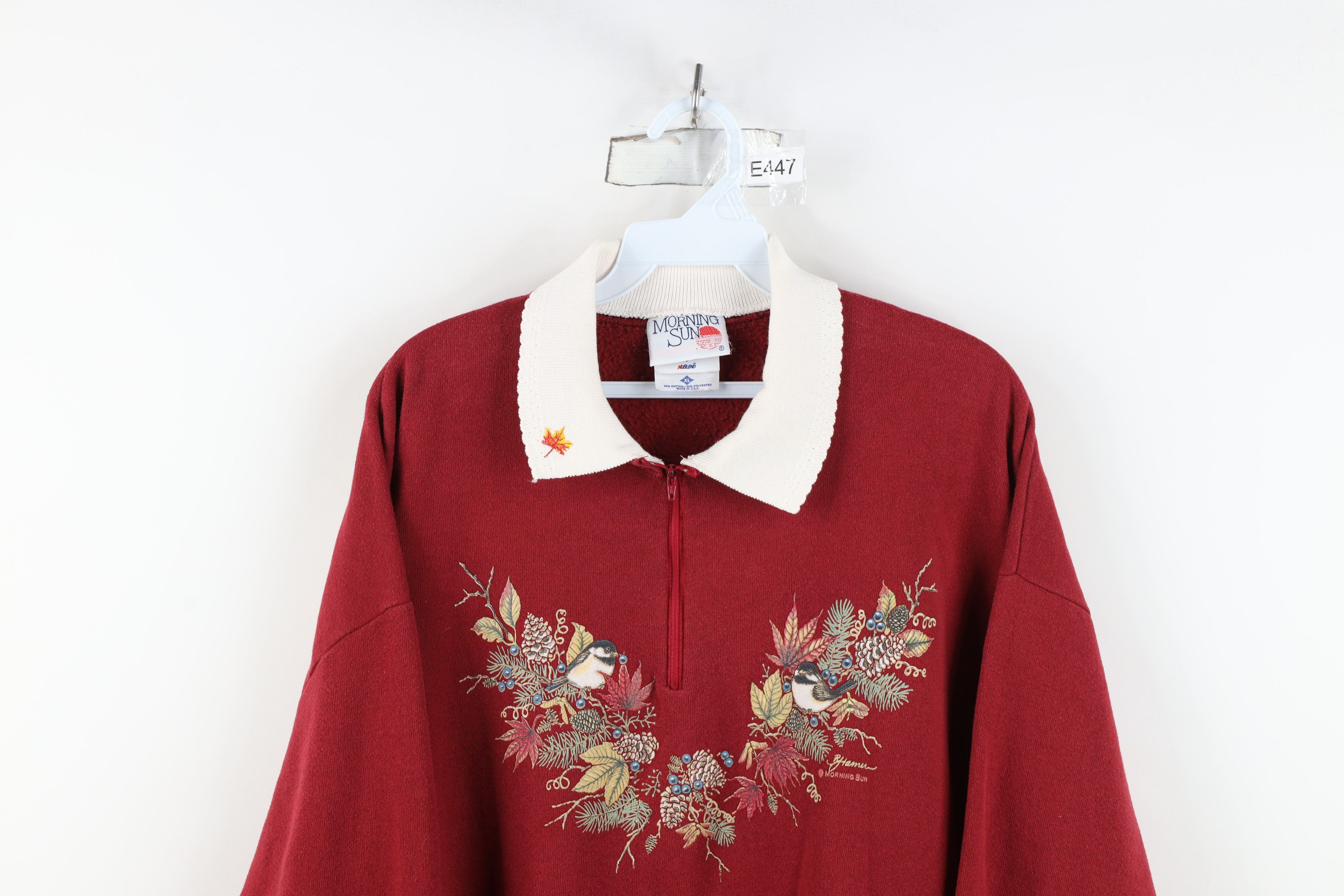Vintage Vintage 90s Streetwear Bird Collared Sweatshirt Red USA Size XL / US 12-14 / IT 48-50 - 2 Thumbnail