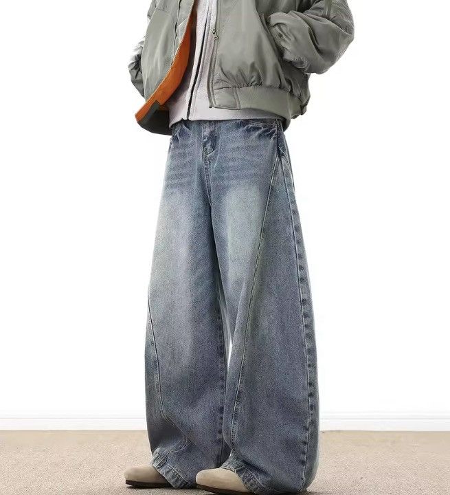Jean American street waistline washed distressed wide-leg jeans Size US 29 - 5 Thumbnail