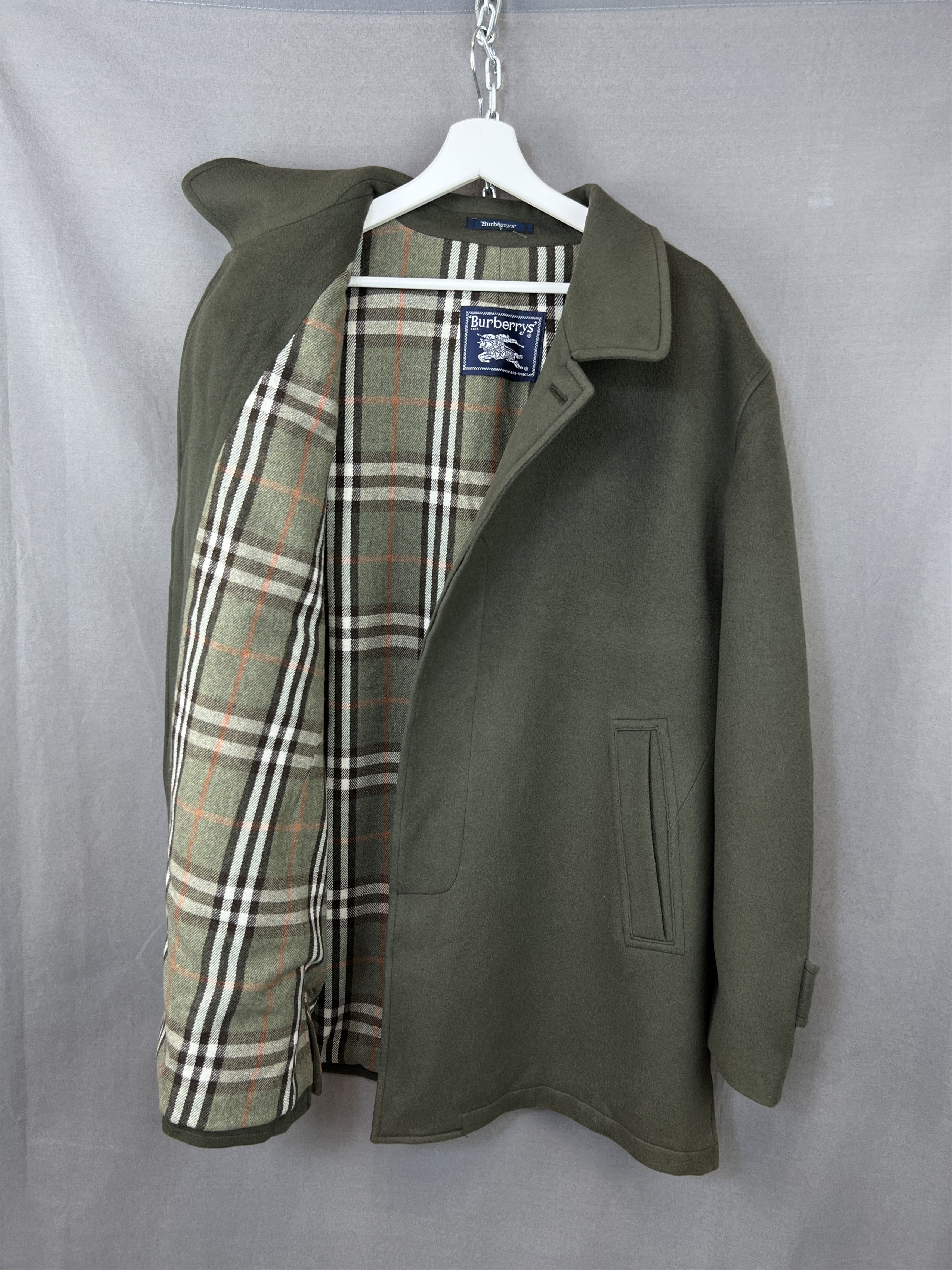 image of Burberry's Green Nova Check Wool Coat, Men's (Size Large)
