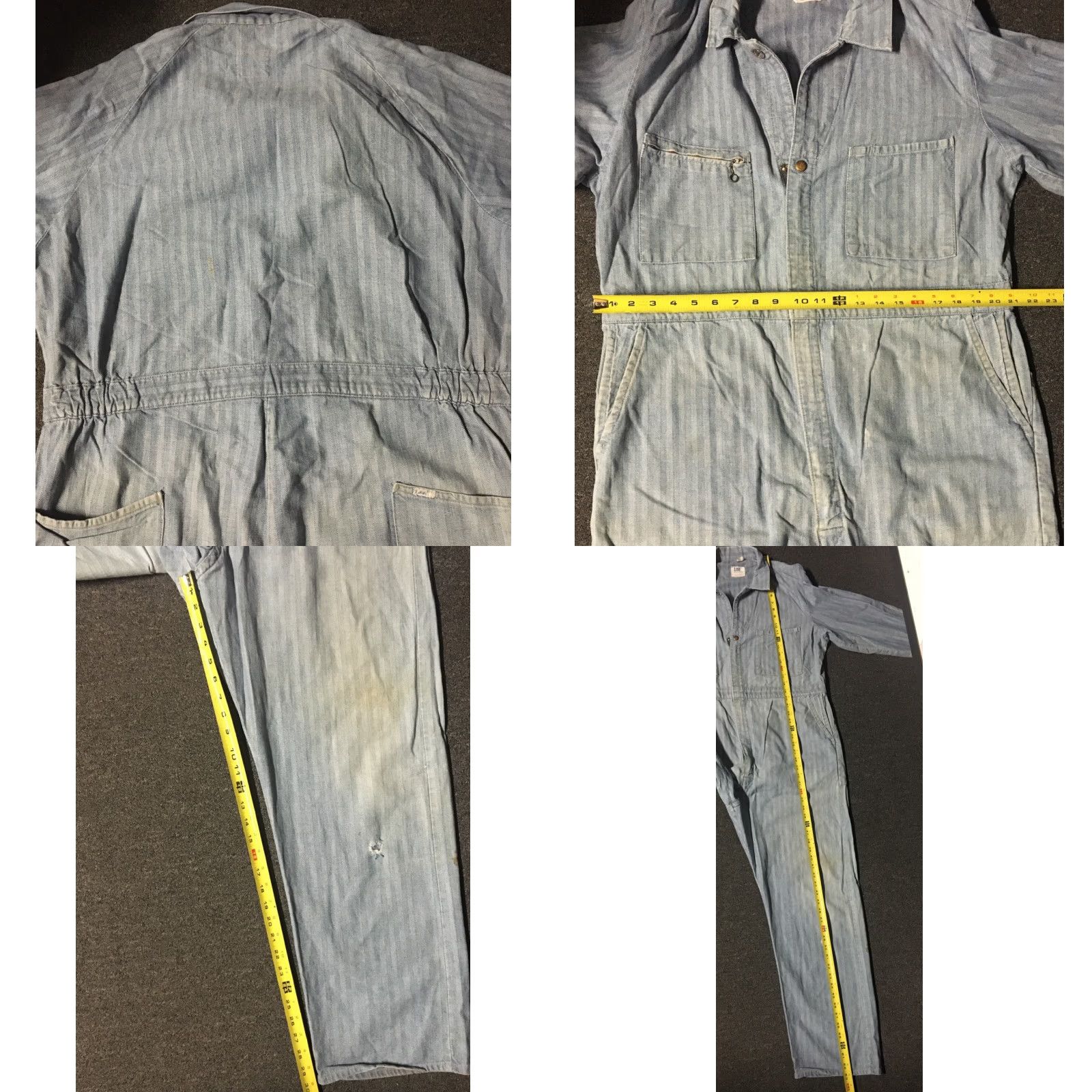 Lee VINTAGE 50s Lee Union Alls Herringbone Distressed Sanforized Coveralls Long Sleeve 100% Cotton L/XL United States Mens Womens Boys Girls Size US 33 - 8 Thumbnail