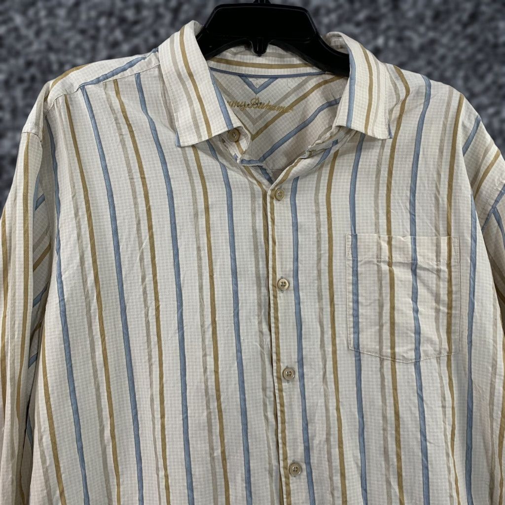 Tommy Bahama VINTAGE Tommy Bahama Shirt Mens Shirt XL White Linen Striped Button-Up Long Sleeve Casual Theme Flower 90s Size US XL / EU 56 / 4 - 1 Thumbnail