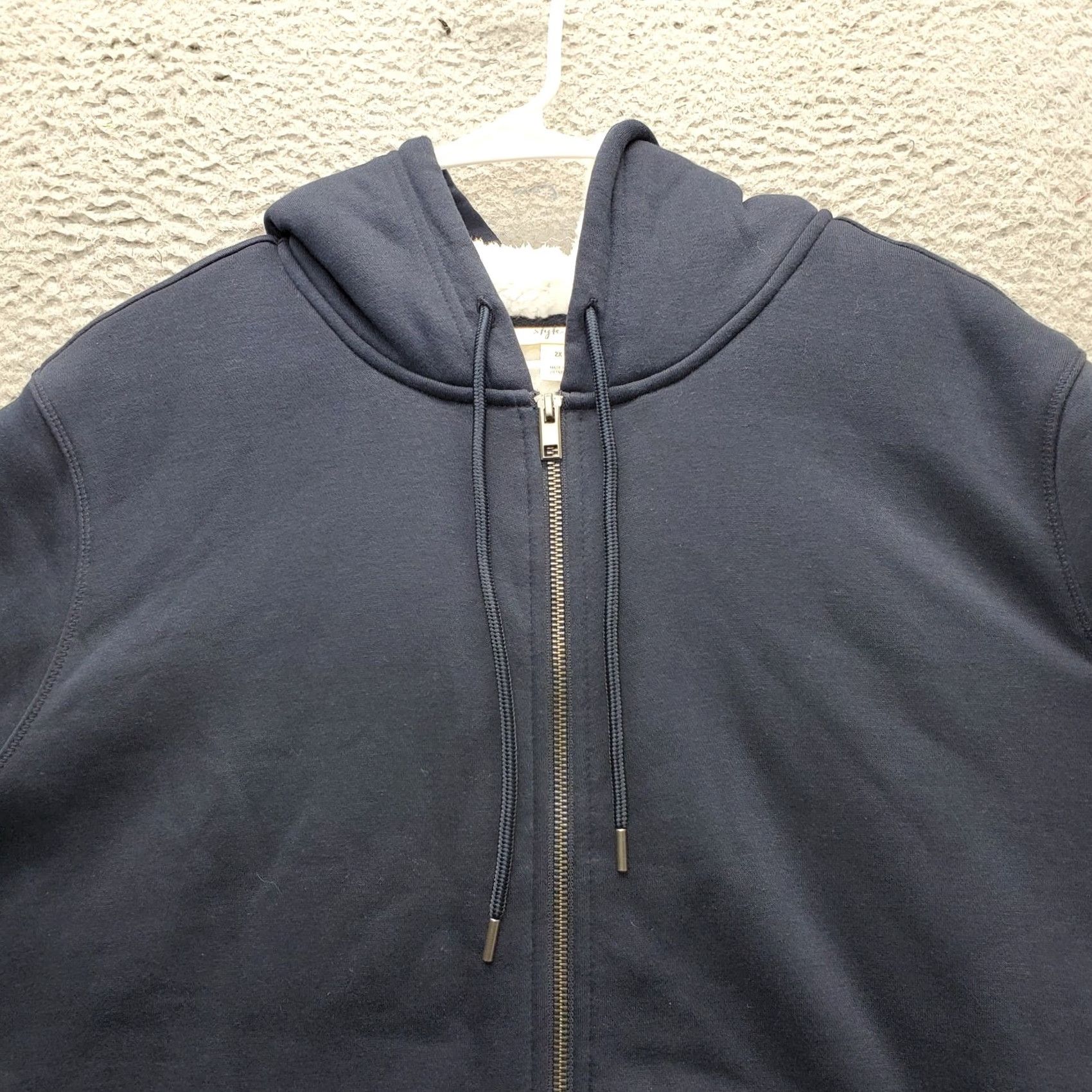 Vintage Style&co. Windbreaker Hoodie Womens 2X Navy Sherpa Lined Drawstring Full Zip Size XXL / US 16-18 / IT 52-54 - 7 Thumbnail