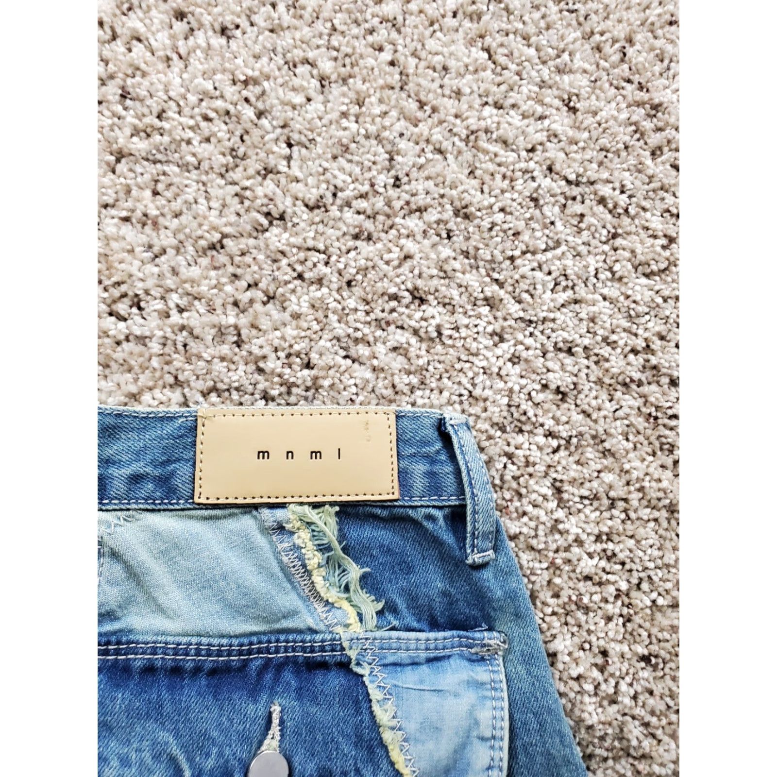 Mnml Jeans Mens 28 Patchwork Distressed Frayed Denim Straight Leg Streetwear NWT
