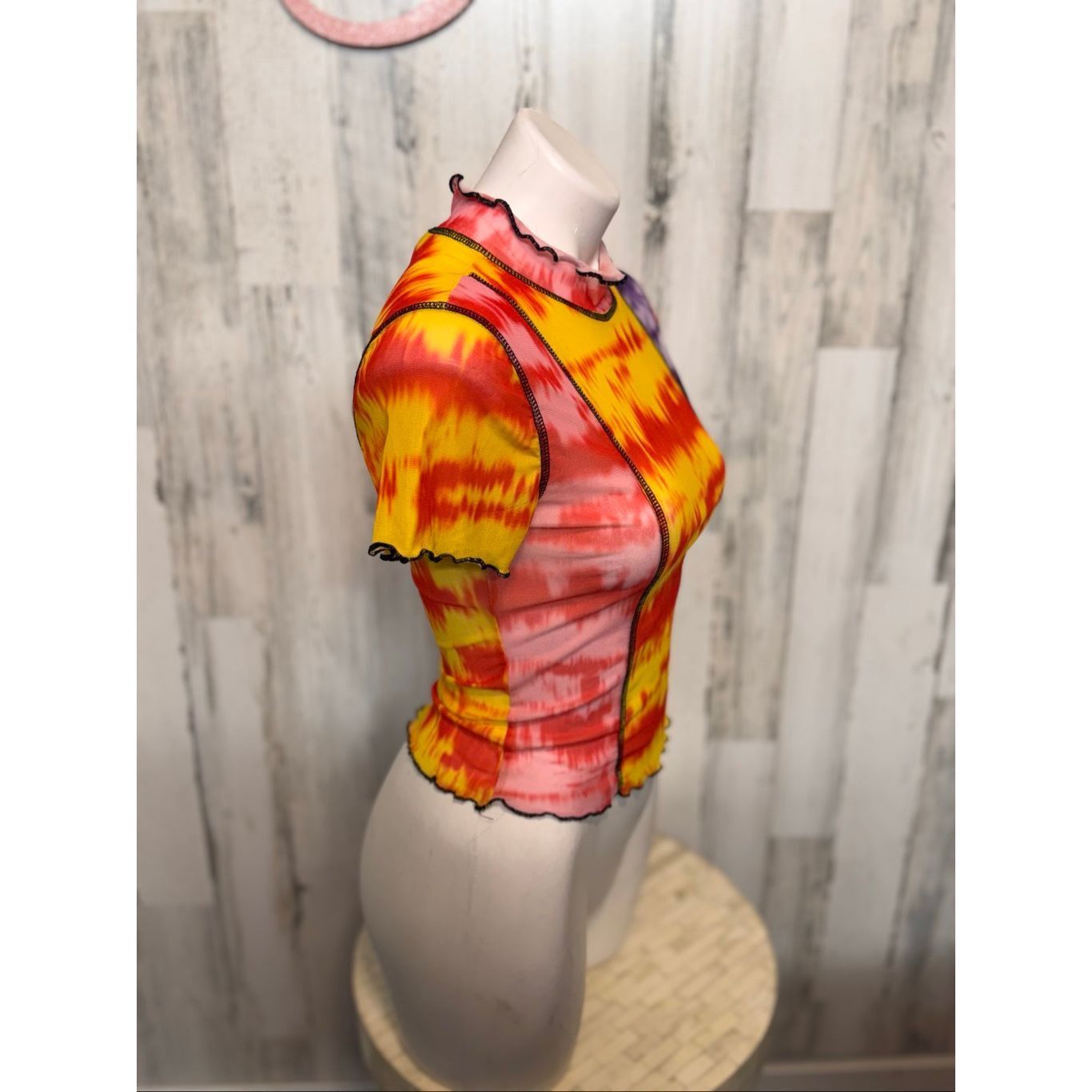 Other Tie-Dye Mesh Lettuce Hem Top Women’s Small Sheer Mock Neck R Size S / US 4 / IT 40 - 7 Thumbnail