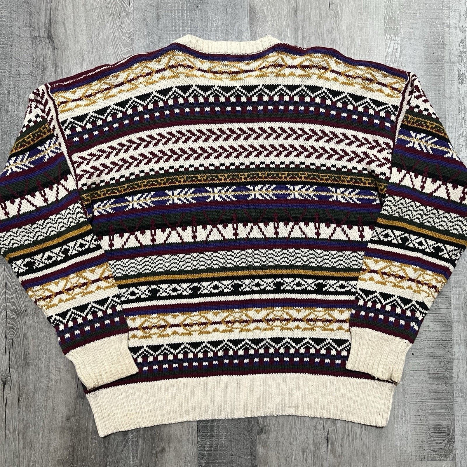 Vintage VTG Finalist Cotton Knit Purple Geometric Striped Sweater XL Size US XL / EU 56 / 4 - 3 Thumbnail