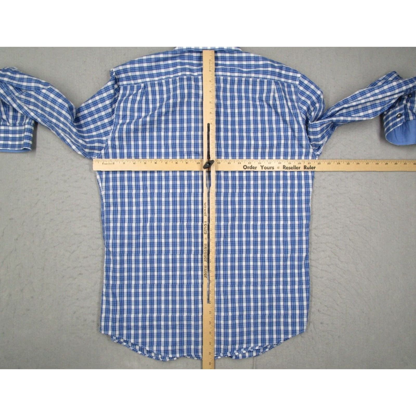 Paul Smith PAUL SMITH Dress Shirt Men Blue Check 16 41 Byard Button Up Flip Cuff Made in Italy Size 42R - 7 Thumbnail