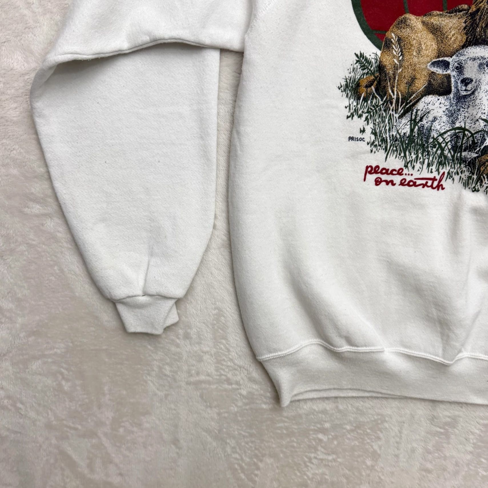 Vintage VINTAGE Explorations Peace On Earth Sweatshirt Mens XL White Graphic Print Lion Lamb Animals Christmas Sweatshirt Mens XL White Size US XL / EU 56 / 4 - 7 Thumbnail