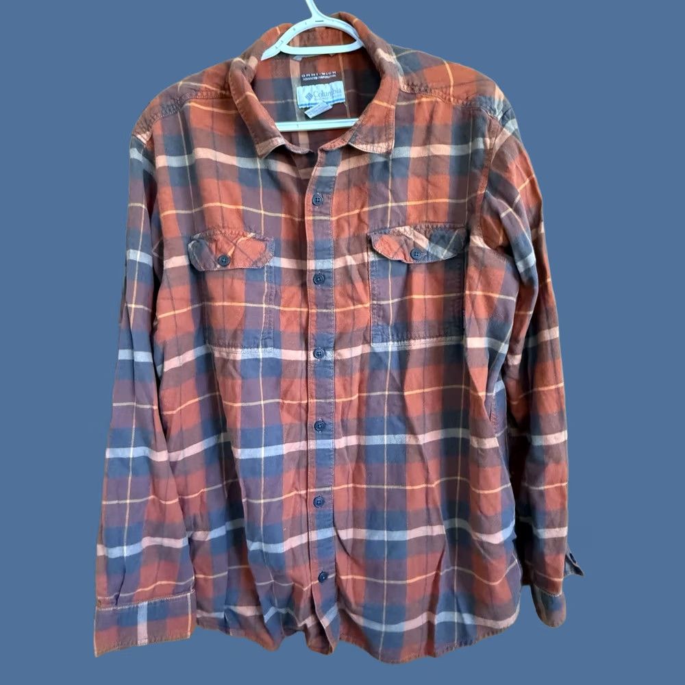 Vintage Columbia Flannel Shirt Orange/Blue Plaid Mens XL Omniwick Long Sleeve Outdoors Shirt Size US XL / EU 56 / 4 - 1 Thumbnail