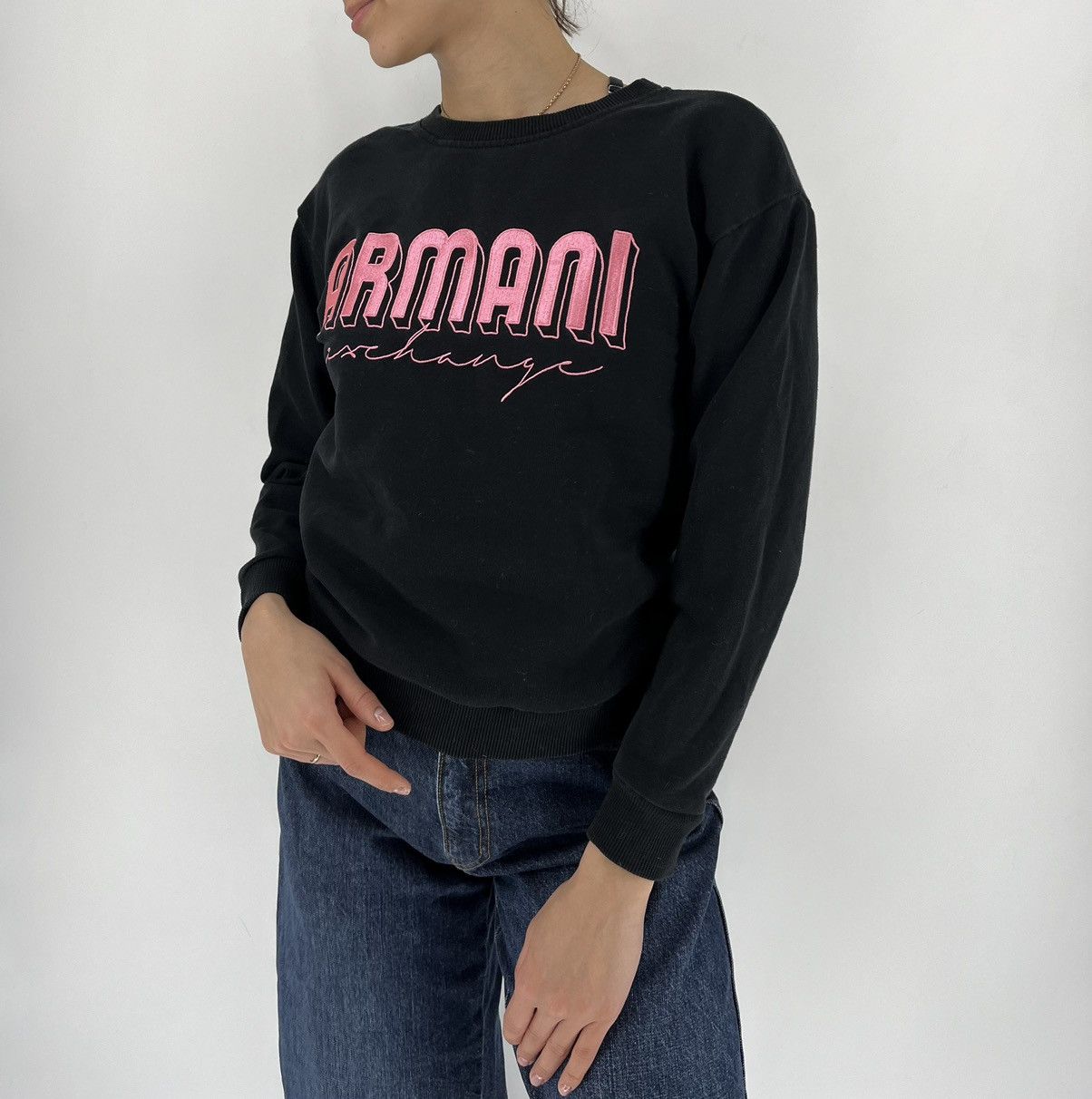 Armani Exchange × Emporio Armani × Giorgio Armani Vintage Armani Exchange Embroidery Distress Sweatshirt Size XS / US 0-2 / IT 36-38 - 4 Thumbnail