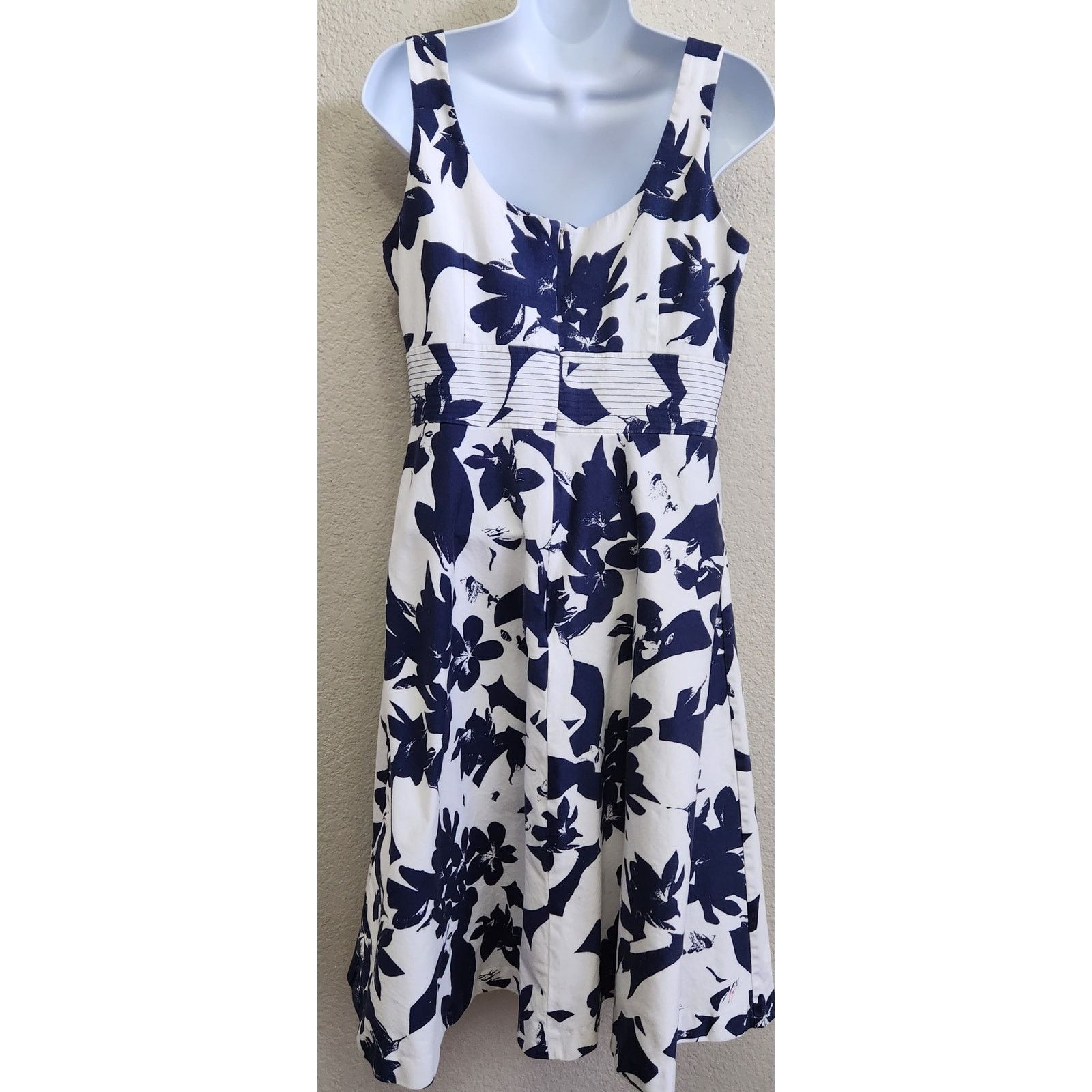 Other Donna Ricco White Blue Floral Print A Line Dress 10 Lined Size L / US 10 / IT 46 - 4 Thumbnail