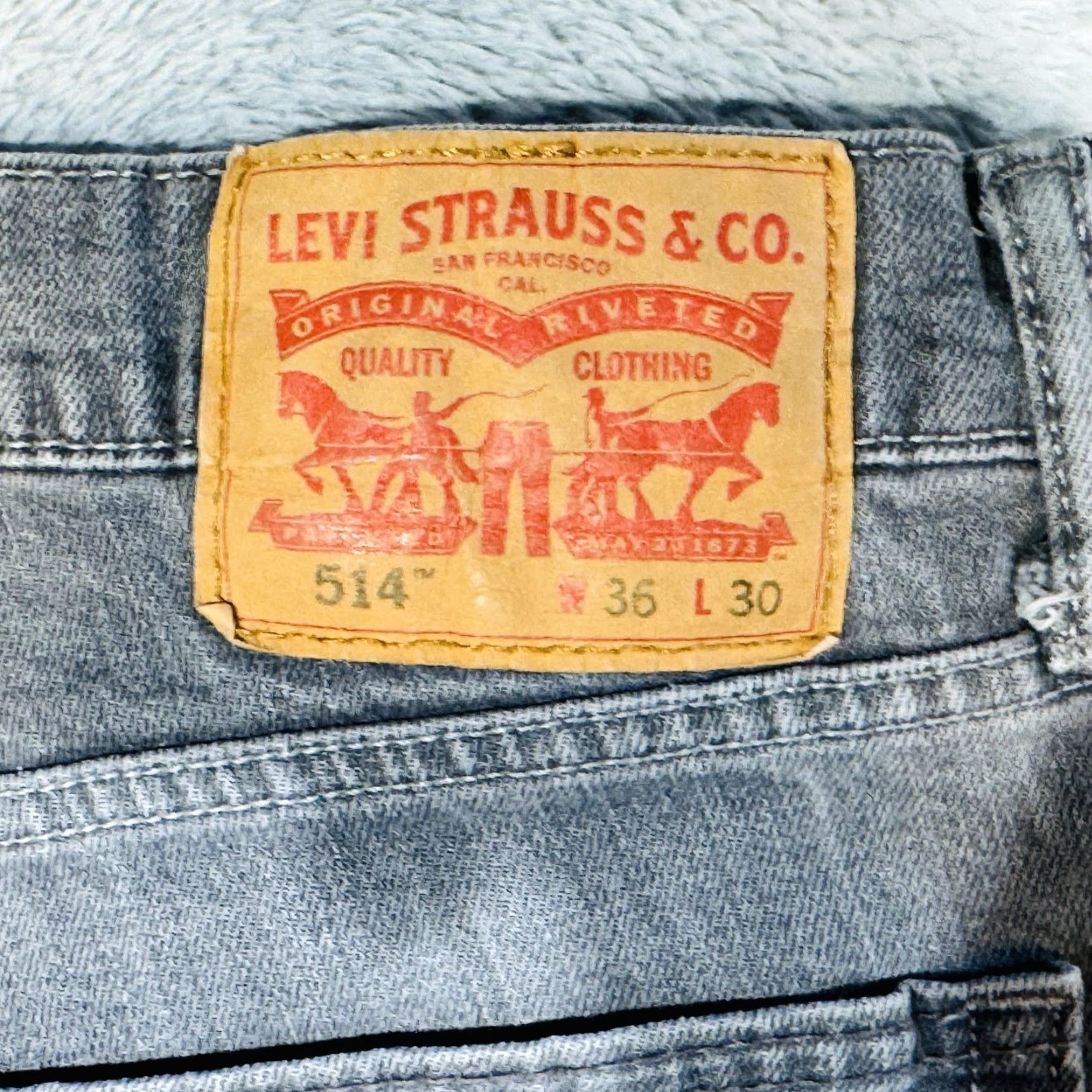 Levi's Levi's 514 Jeans Mens 36x30 Gray Light Wash Straight Denim Stretch Zip Fly Lightweight Cotton Blend Size US 36 / EU 52 - 7 Thumbnail