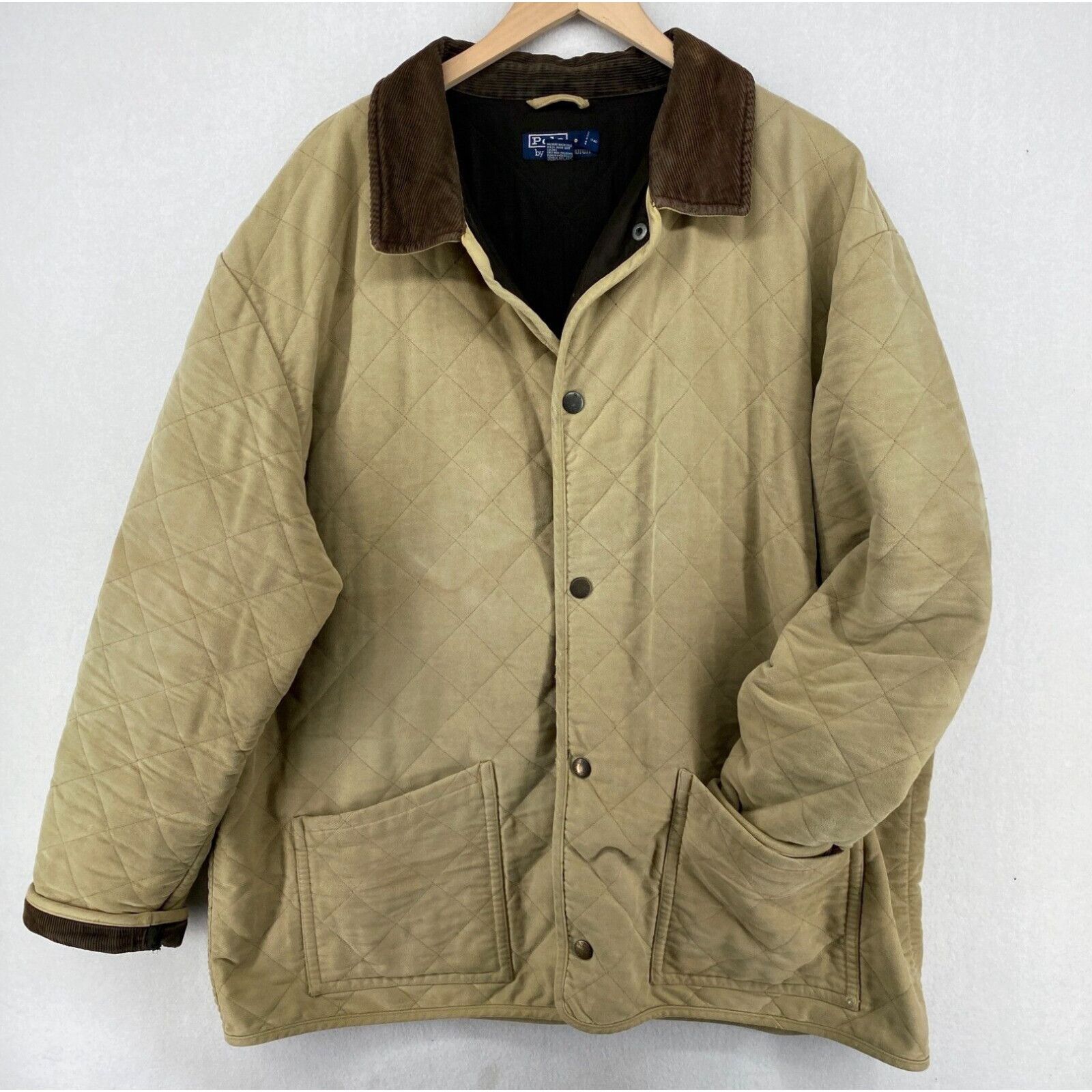 image of Polo Ralph Laurent Jacket Mens 2Xl Canvas Quilted Field Chore Barn Coat Beige in White