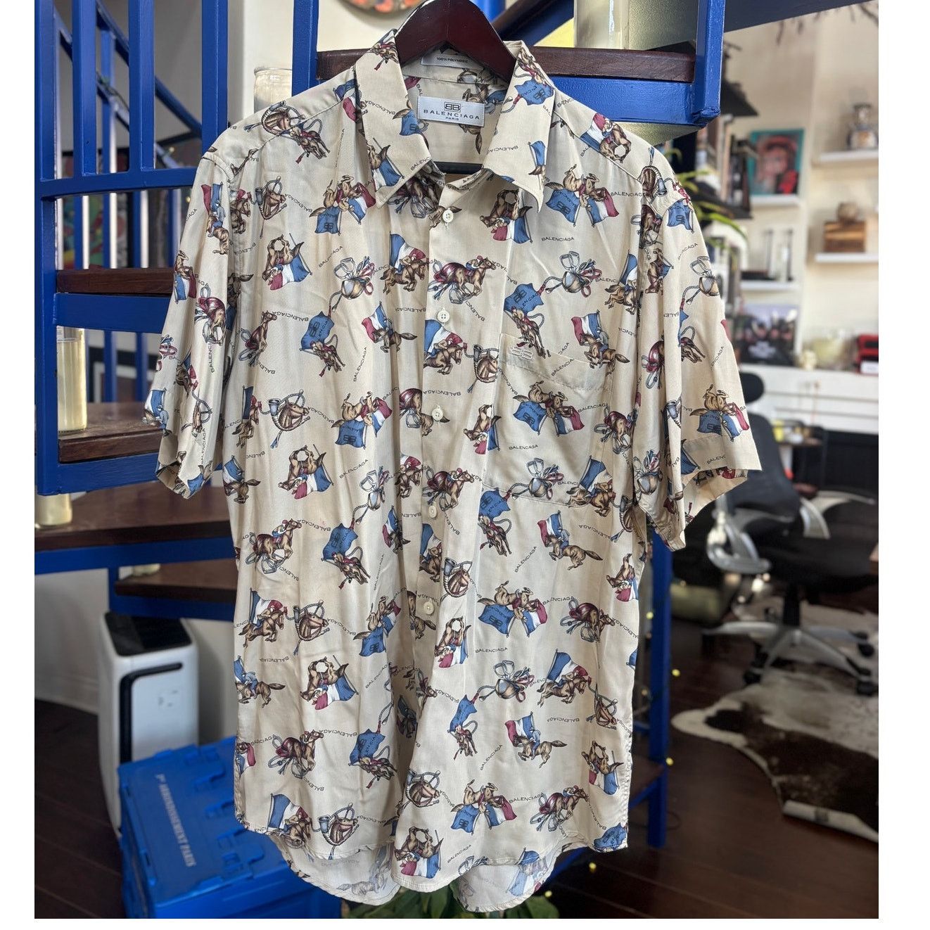 Balenciaga Paris Tan Horse Print Shirt (L)