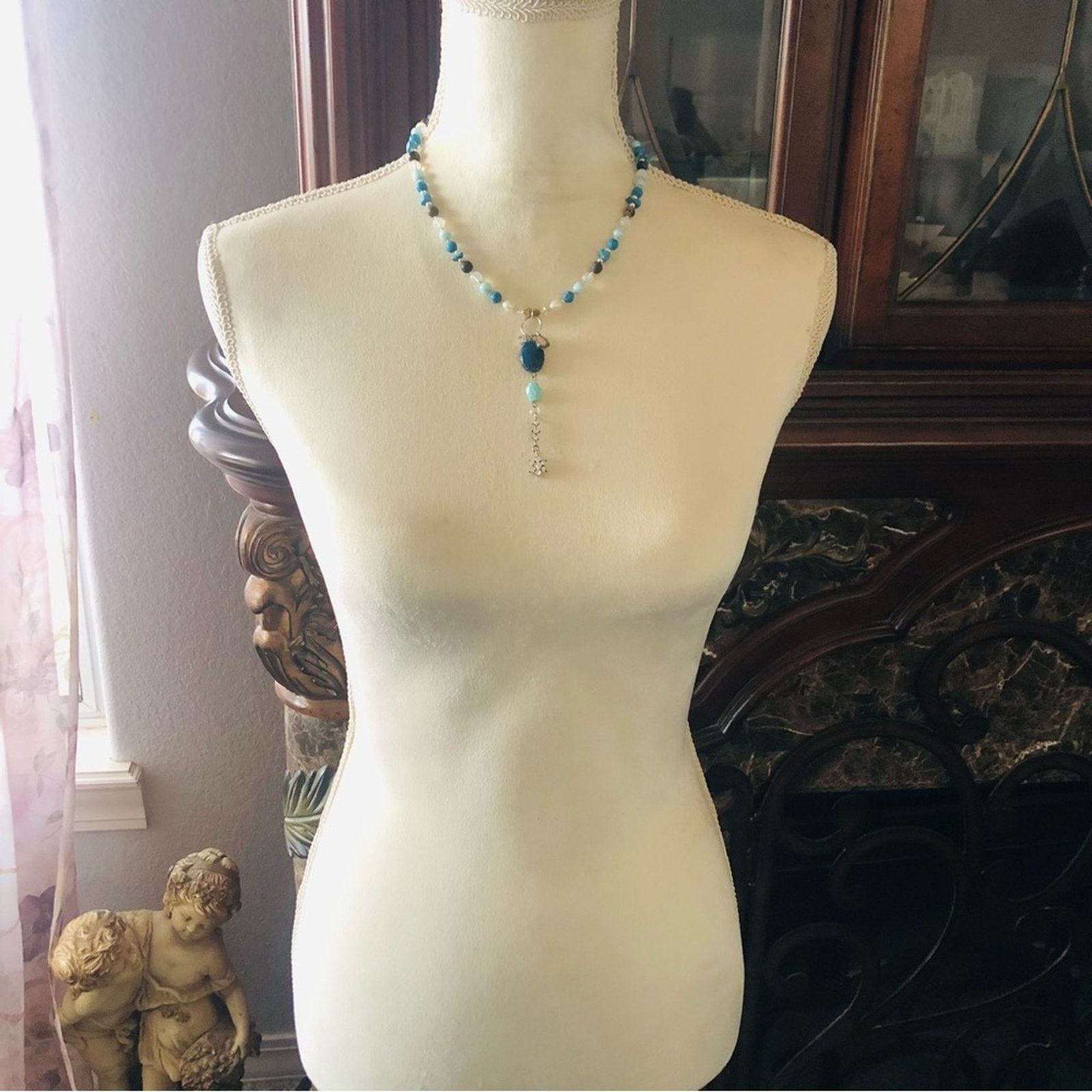 Handmade Handcrafted elegant mixed genuine stone and pearl necklace Size ONE SIZE - 6 Thumbnail