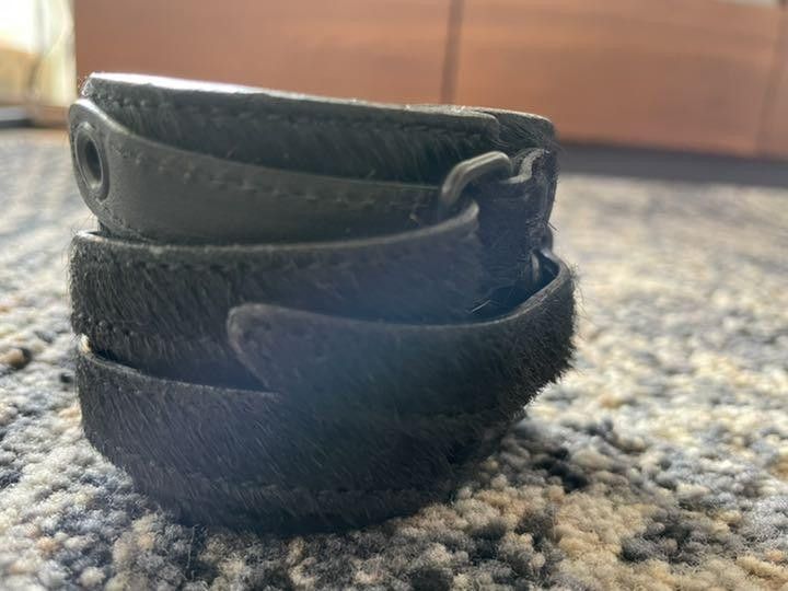 image of Undercover Fur Leather Bangle in Black, Men's