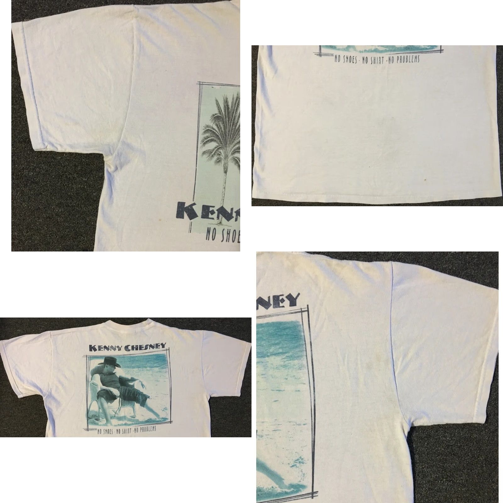 Vintage VINTAGE Kenny Chesney No Shoes No Shirt No Problems Faded Distressed Album Promo Shirt L White Concert Tour 90s Mens T-Shirt Size US L / EU 52-54 / 3 - 8 Thumbnail