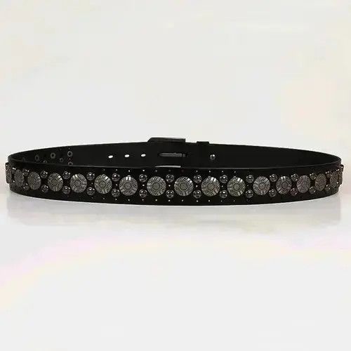 VIBE Retro Black Leather Rivet Jeans Belt Size ONE SIZE - 4 Thumbnail