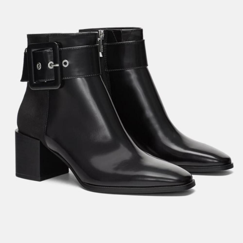 Zara Zara l Leather Suede Buckle Heeled Booties Size 9/40 Size US 9 / IT 39 - 1 Thumbnail