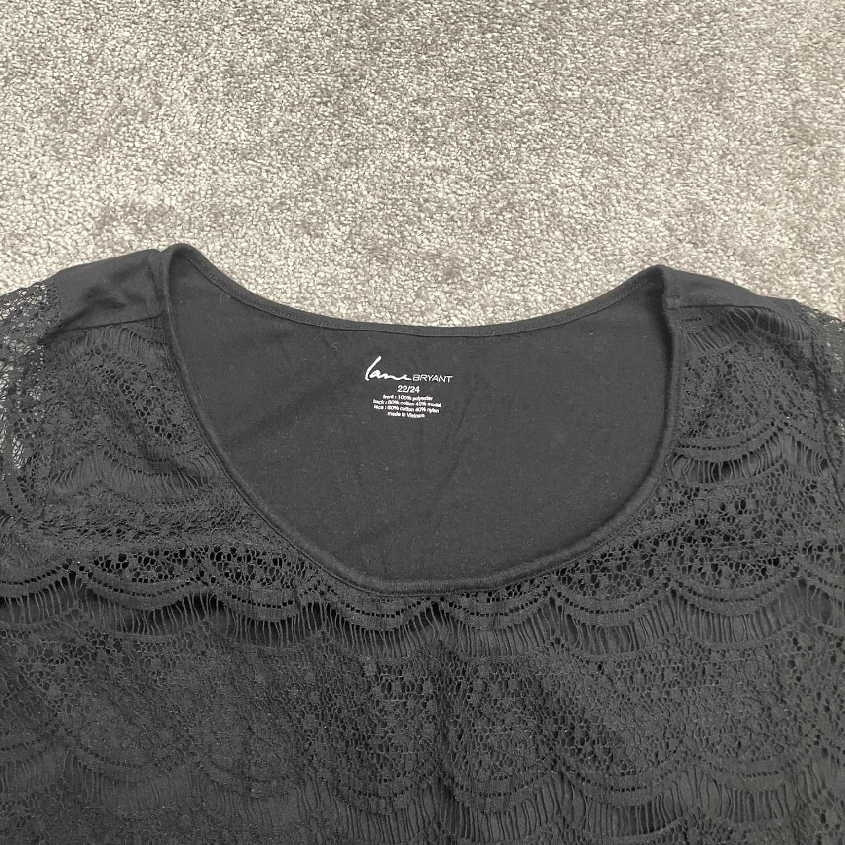 Vintage Lane Bryant Lace Blouse Womens 22W Black Round Neck Short Sleeve Casual Jersey Polyester Blouse Womens Plus KS Size 3XL / US 20-22 - 3 Thumbnail