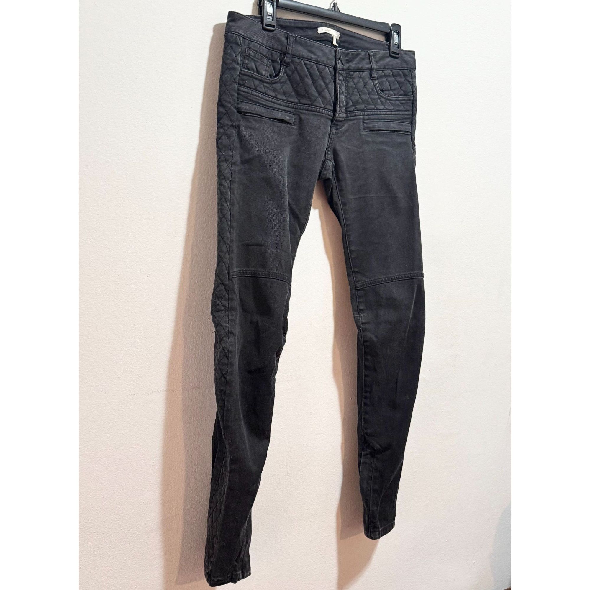 Maje Maje Black Denim Stitched Moto Zipper Jeans Size 40 Size 40" / US 18 - 6 Thumbnail