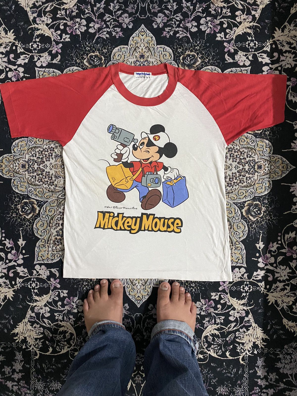 Disney 80S Tokyo Disneyland Mickey Mouse Raglan Made In Japan Size US S / EU 44-46 / 1 - 2 Thumbnail