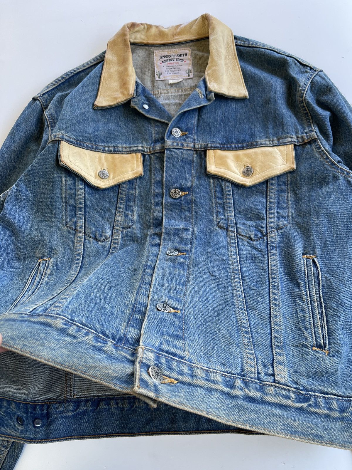 Vintage 1980s Cowboy Code Dirty Denim Jacket Size US L / EU 52-54 / 3 - 13 Thumbnail