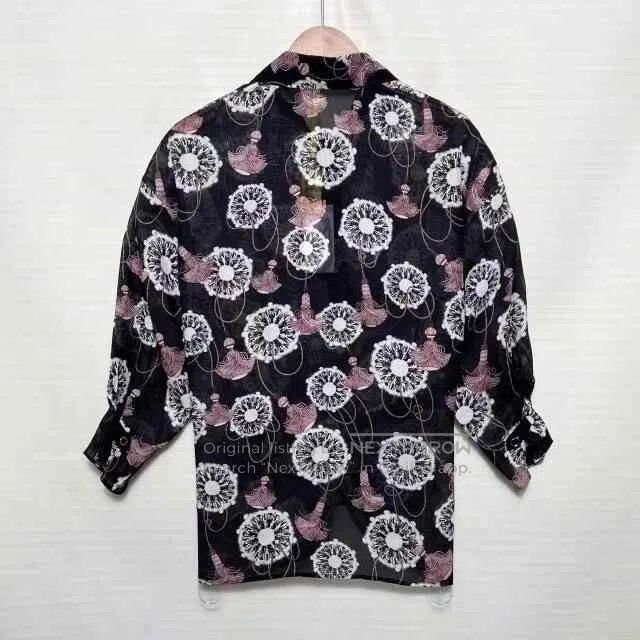 Hermes Hermès Black Floral Print Shirt. Size XS / US 0-2 / IT 36-38 - 2 Thumbnail