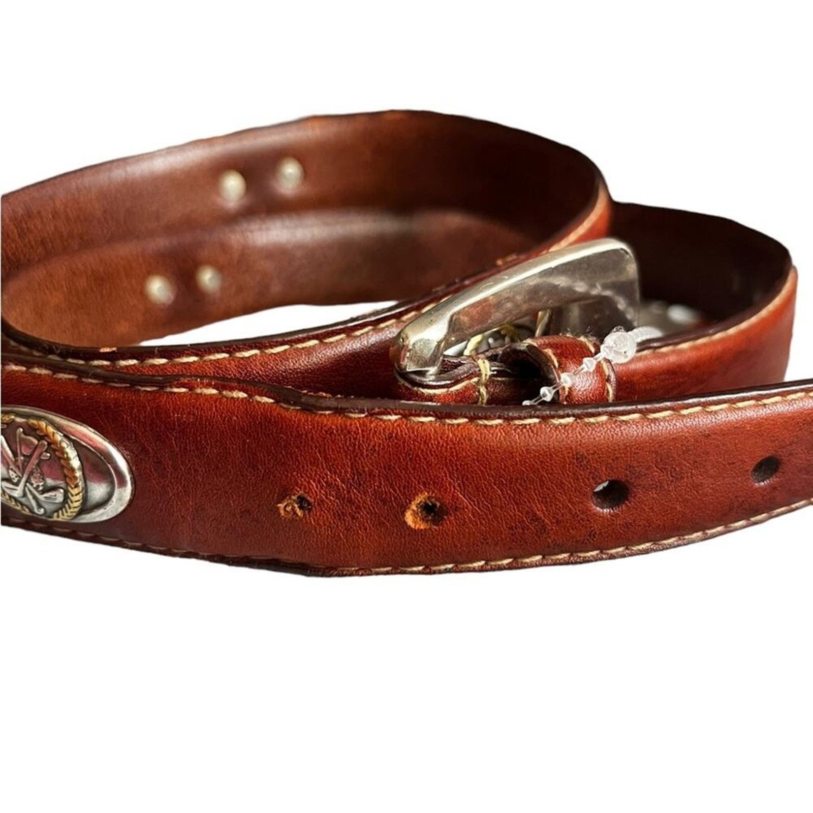 Fossil Vintage Fossil leather Golf Theme belt 44” Size 44 - 4 Thumbnail