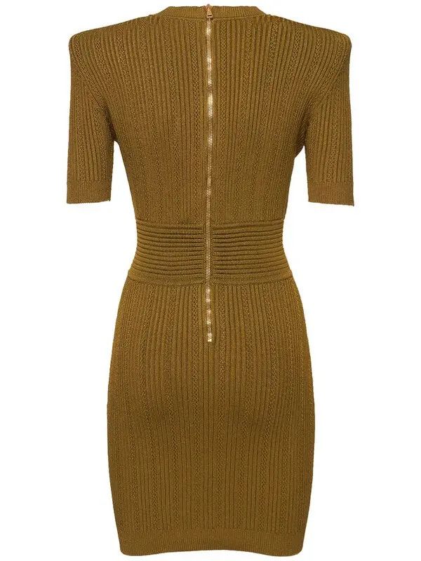 Balmain o1y0525 Mini Dress in Military Green Size L / US 10 / IT 46 - 2 Thumbnail